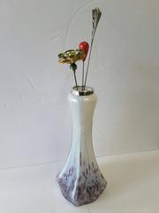 Austrian Art Glass Hat Pin Holder with Sterling Silver Mount, Hallmarked 1911