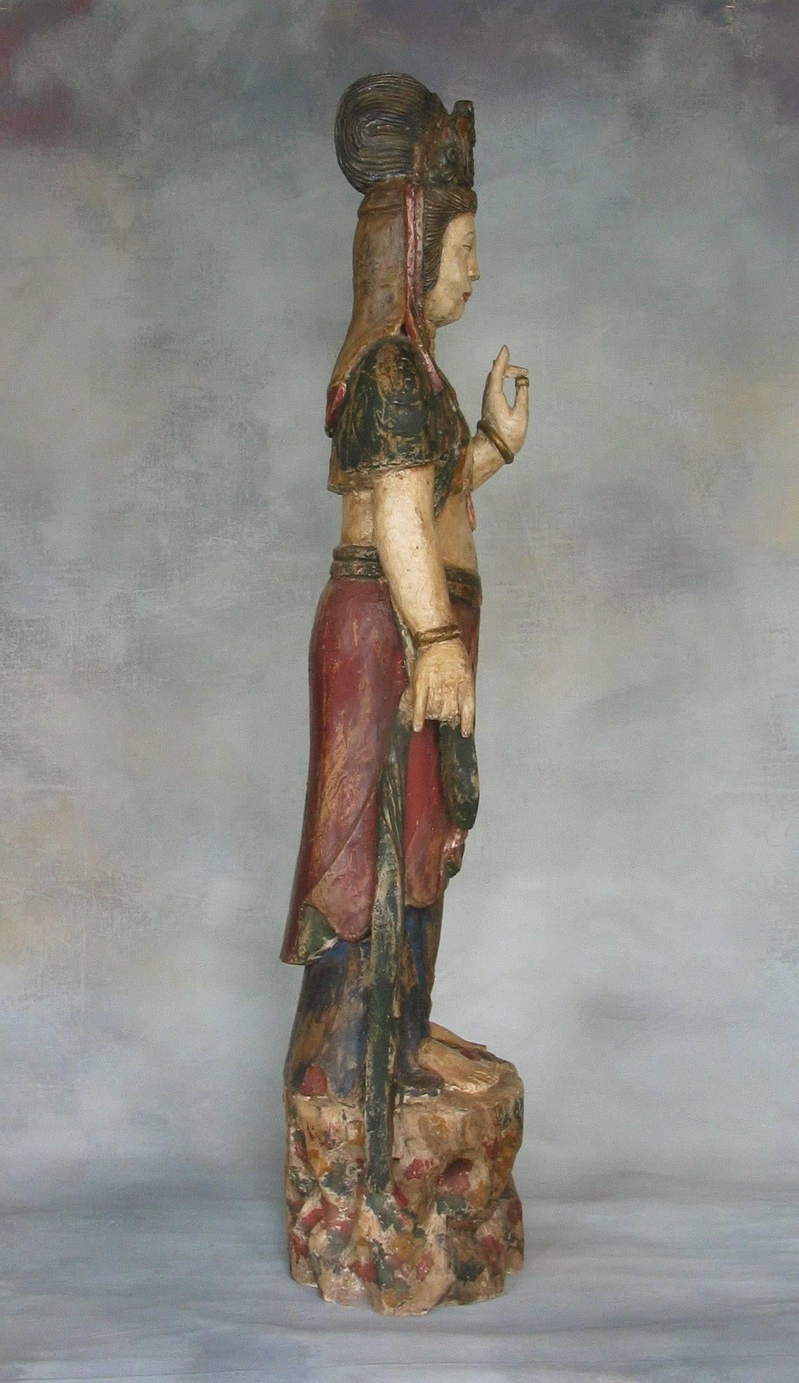 guan yin wood statue
