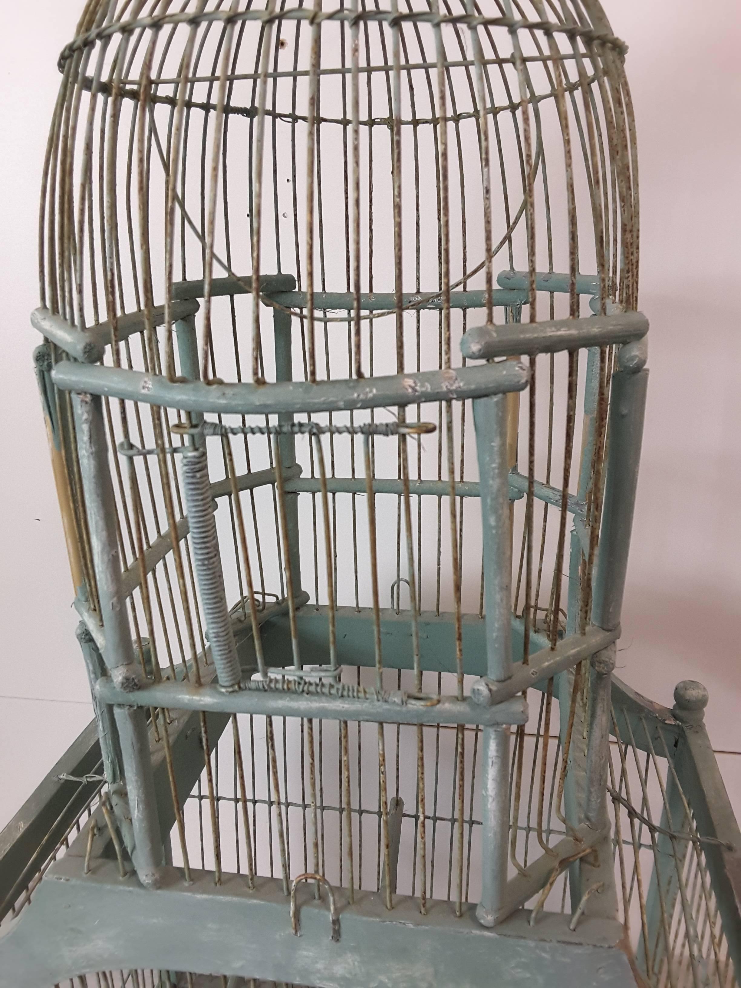 American Victorian Cathedral Dome Bird Cage in Original Green Paint, circa 1880