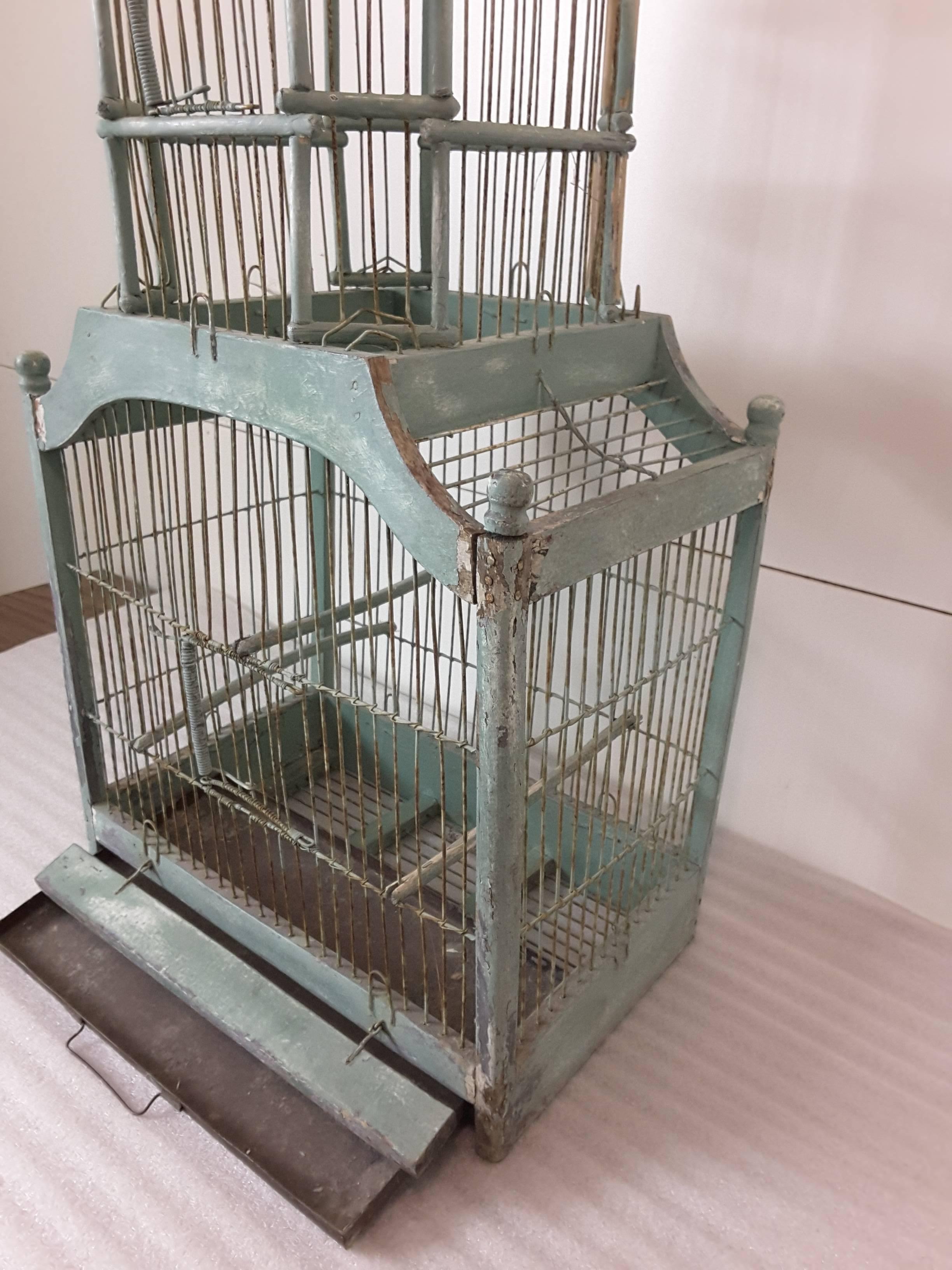 Victorian Cathedral Dome Bird Cage in Original Green Paint, circa 1880 2