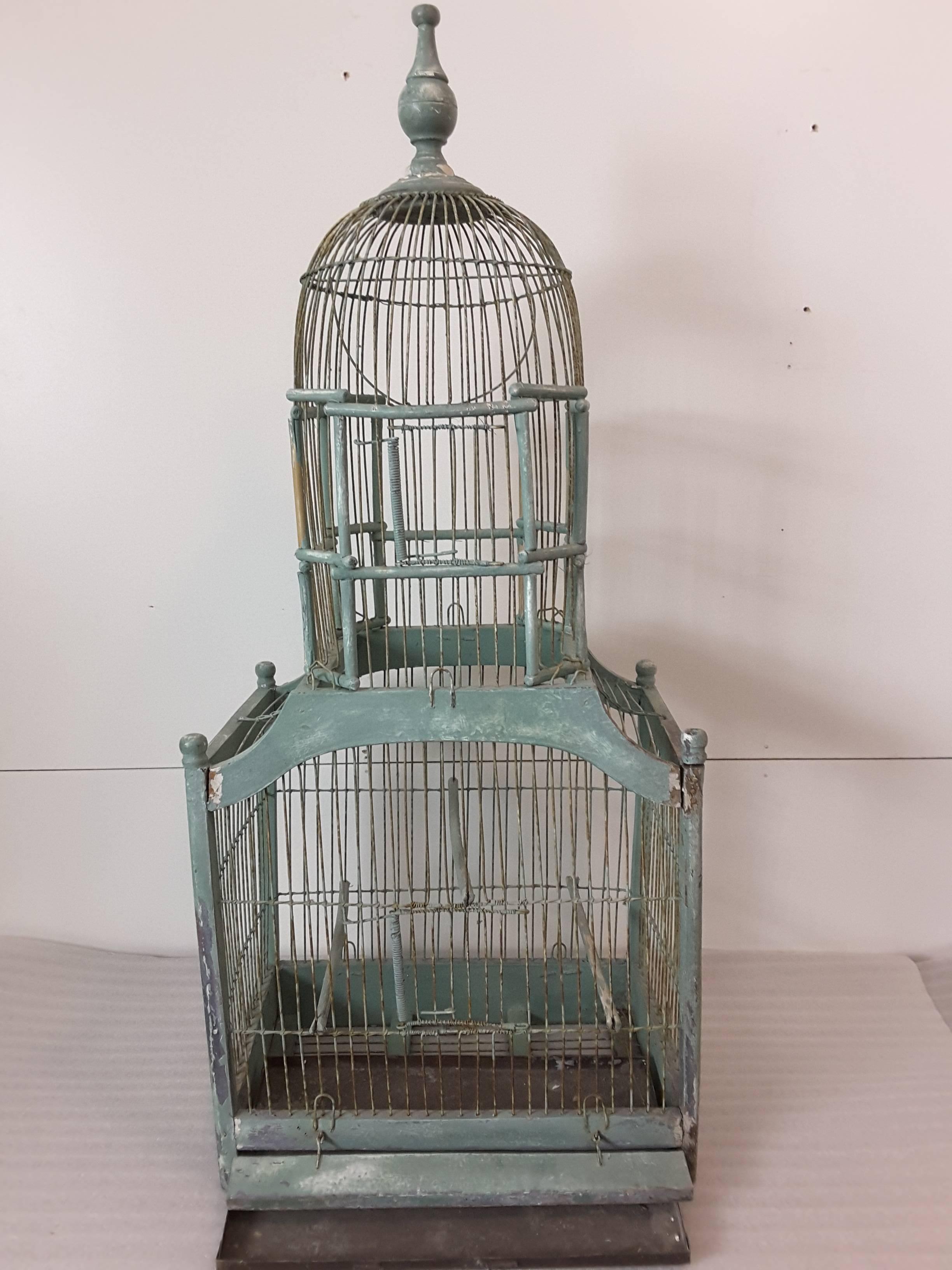 Victorian Cathedral Dome Bird Cage in Original Green Paint, circa 1880 4