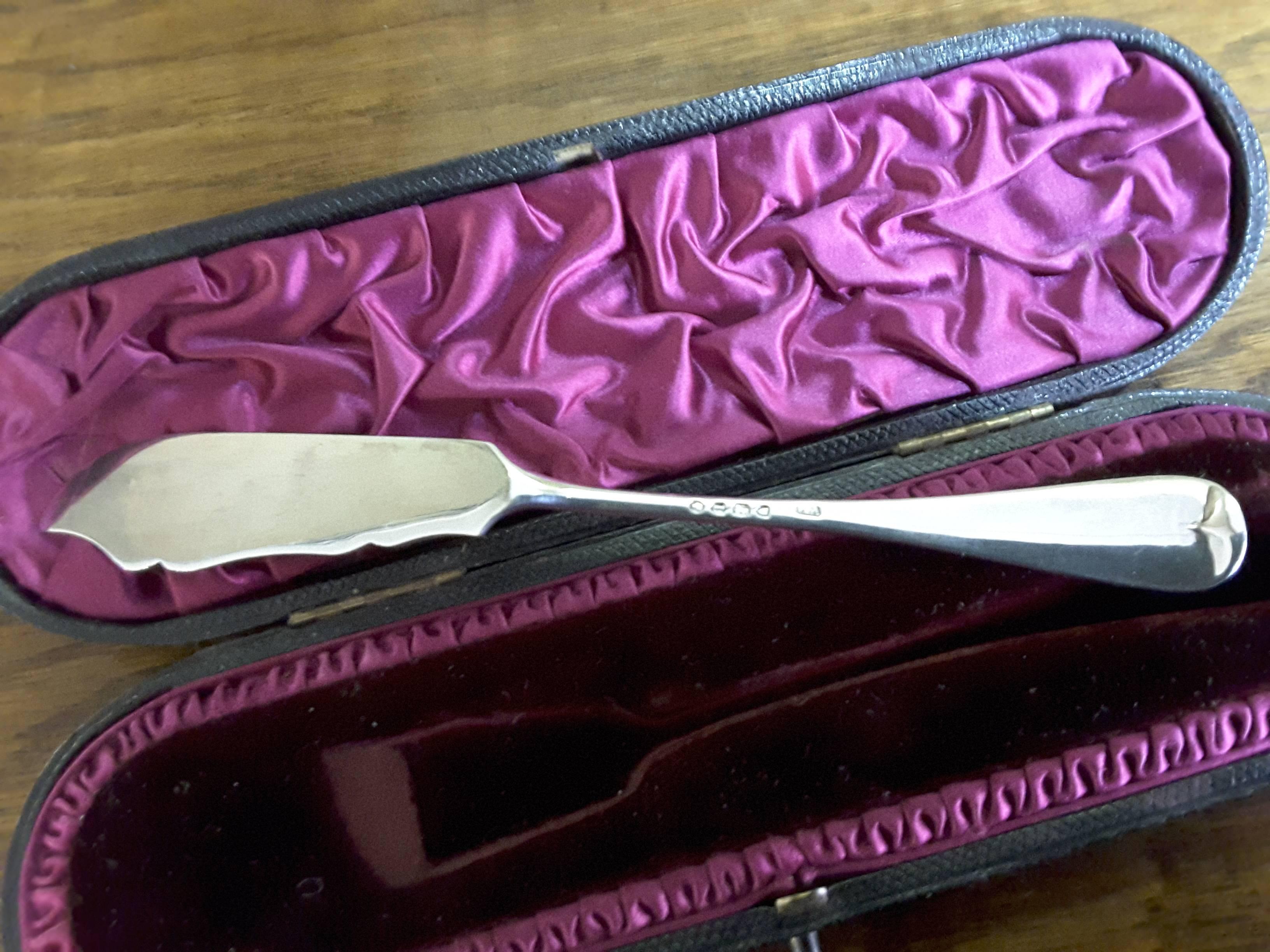 Late 19th Century Sterling Silver Butter Knife in a Presentation Case London Hallmarked for 1886