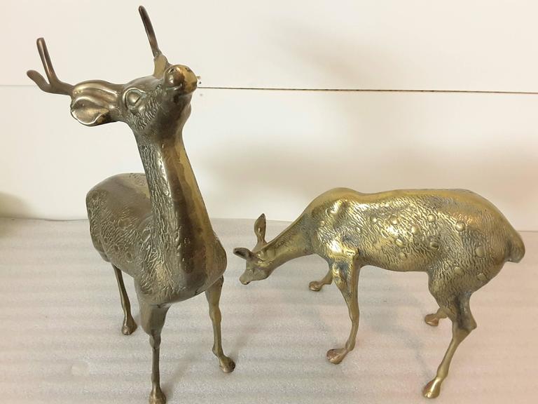 MidCentury Brass Guarding Stag and Feeding Doe Sculpture's at 1stDibs
