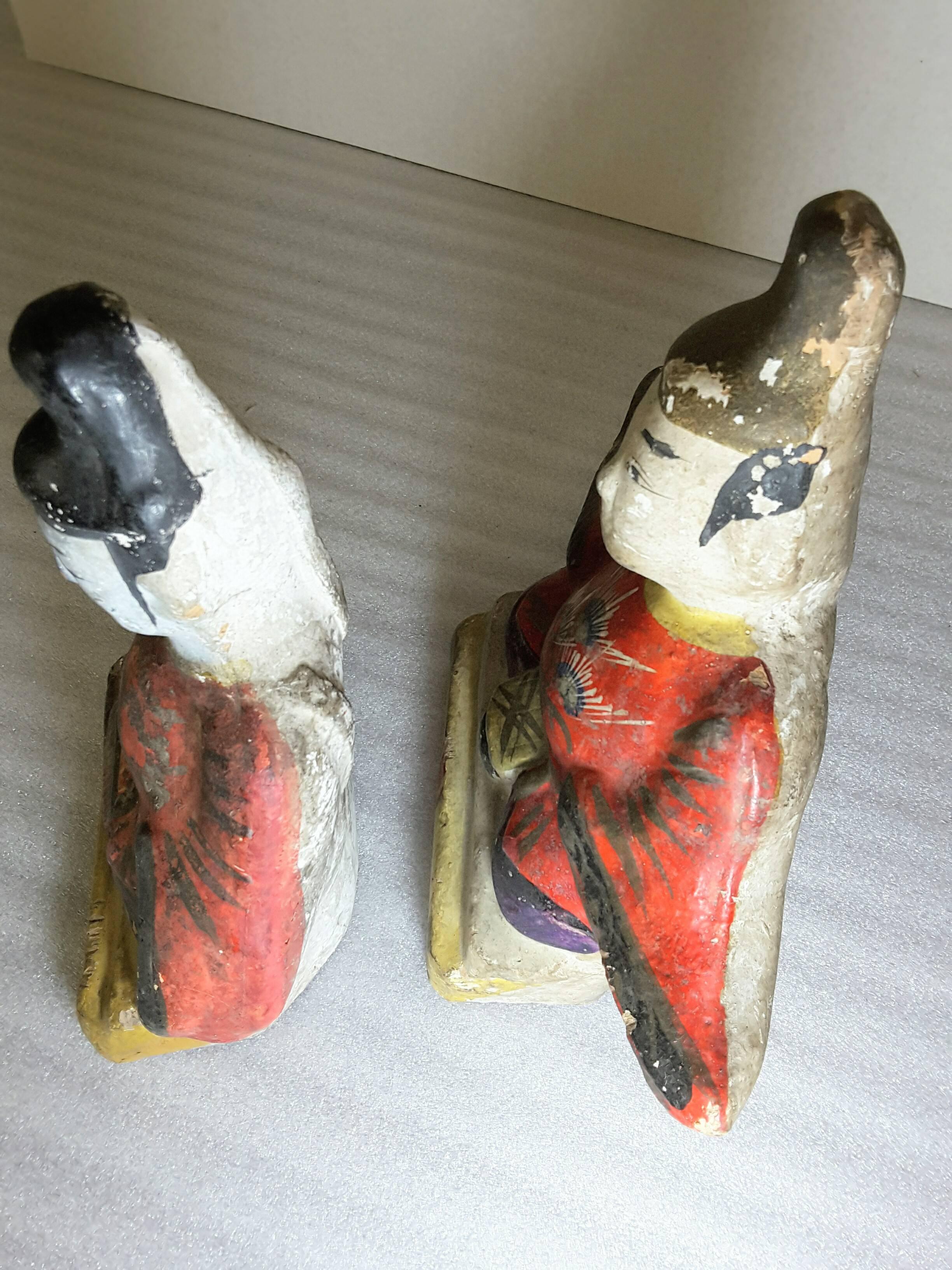 19th Century Two Rare Japanese Izumo Clay Dolls of Emperor and Tenjin, Meiji Period For Sale