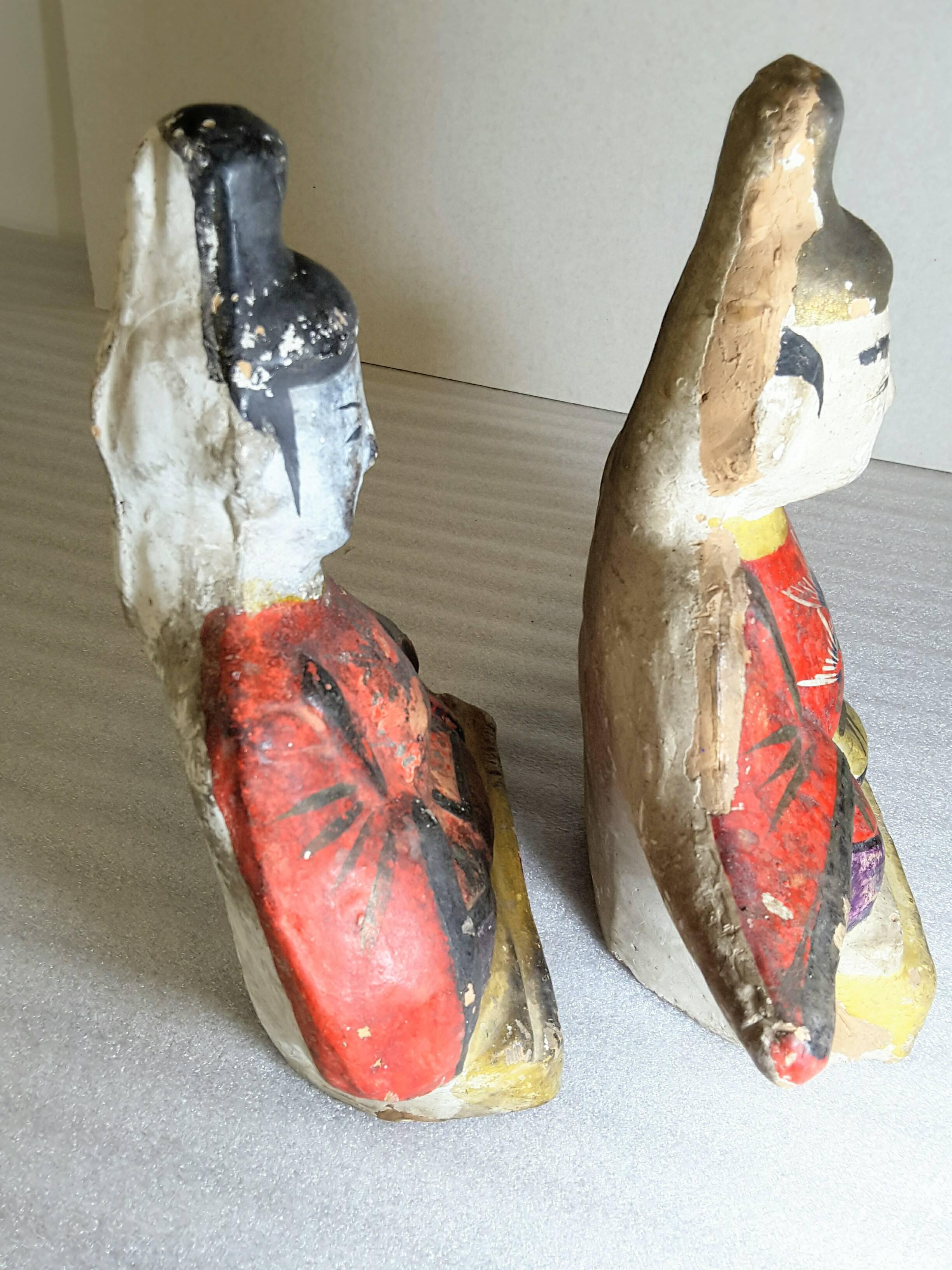 Two Rare Japanese Izumo Clay Dolls of Emperor and Tenjin, Meiji Period For Sale 1