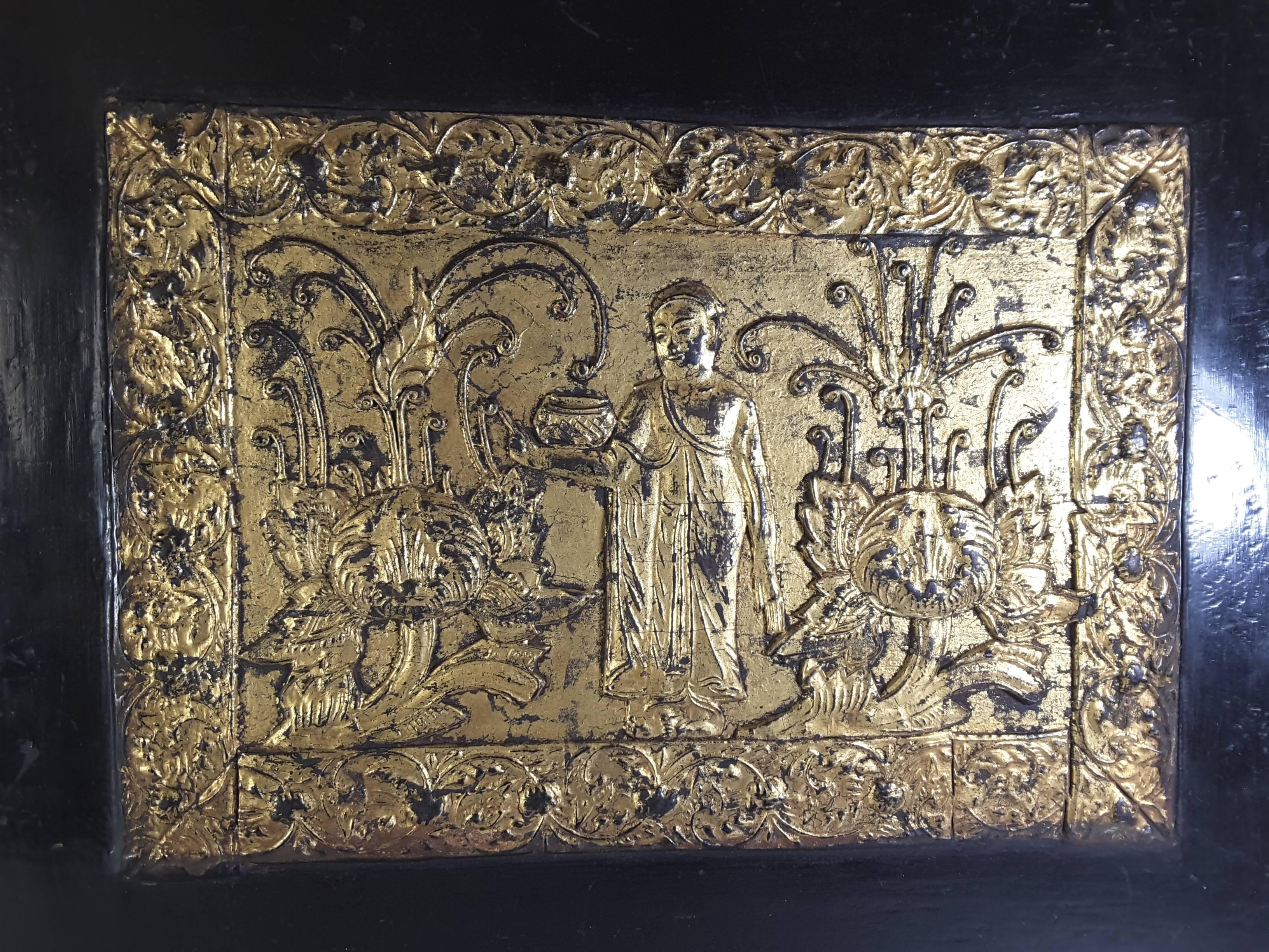Teak Two Panels from a Buddhist Sadaik Manuscript Chest, Burma, Circa 1790-1850