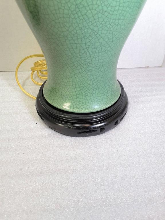 Chinese Pair of Celadon Table Lamps on Asian Style Bases For Sale
