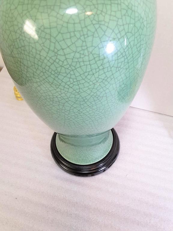 Porcelain Pair of Celadon Table Lamps on Asian Style Bases For Sale