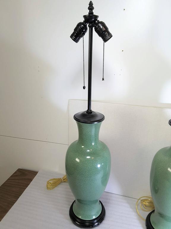 Pair of Celadon Table Lamps on Asian Style Bases For Sale 1