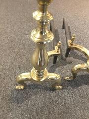 Pair of Late 19th Century Solid Brass Andirons with Log Stops