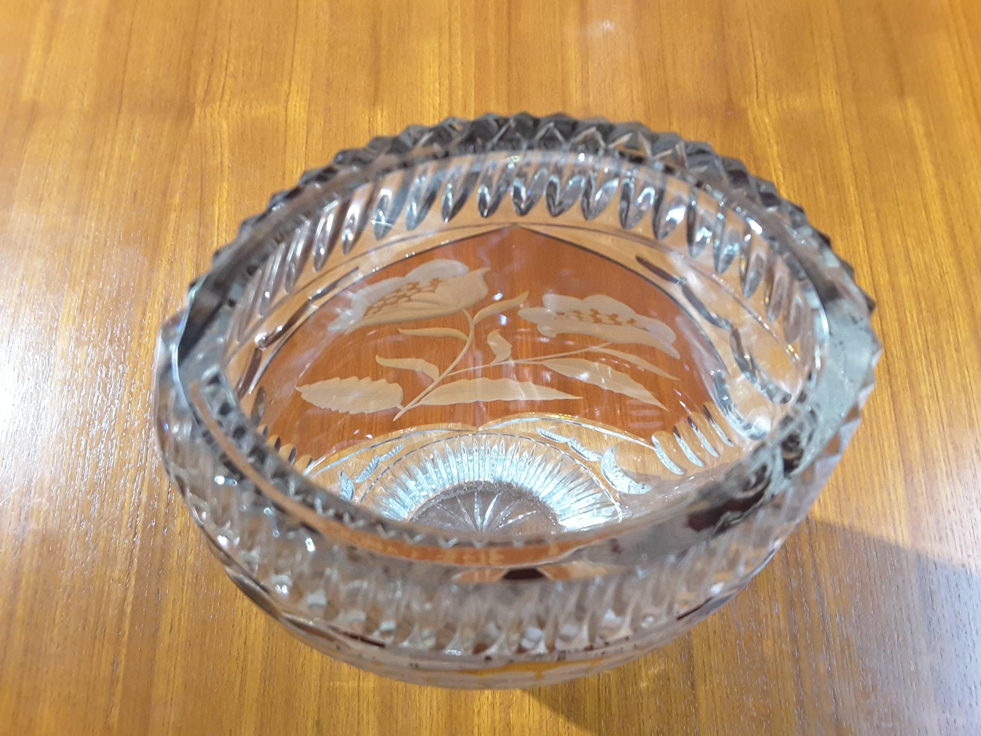 Tedesco Vaso in cristallo al piombo tagliato a ruota, ambra, Art Deco, Josephine Hutte in vendita