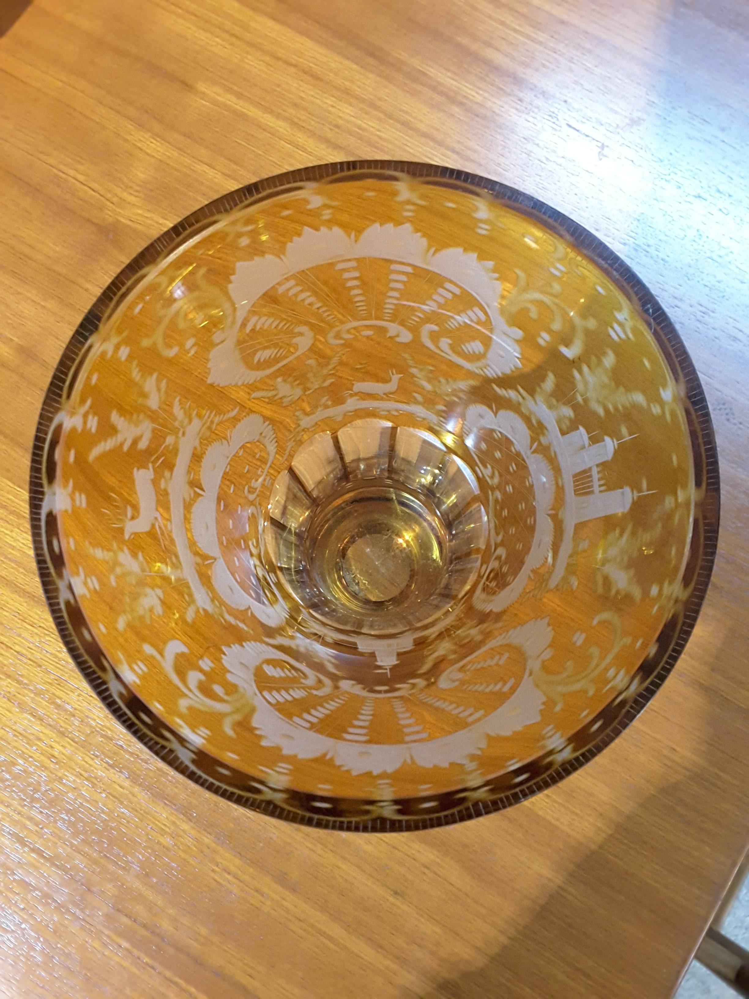 19th Century Antique Bohemian Amber Flashed Cut-Glass Vase