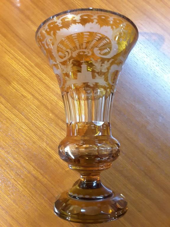 Antique Bohemian Amber Flashed CutGlass Vase at 1stDibs