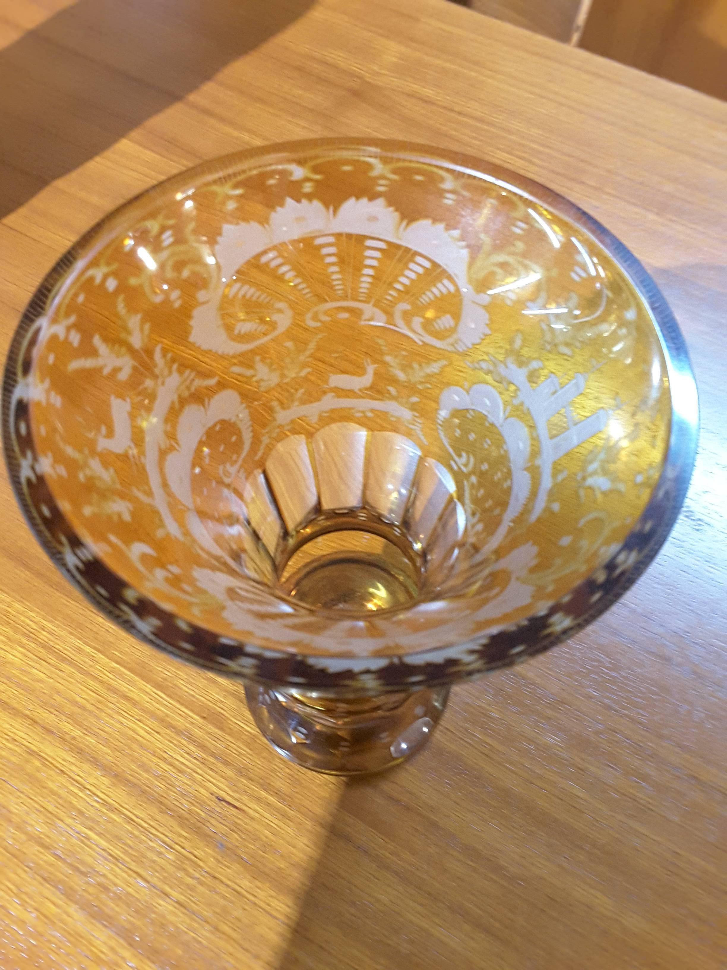 Antique Bohemian Amber Flashed Cut-Glass Vase In Good Condition In Ottawa, Ontario