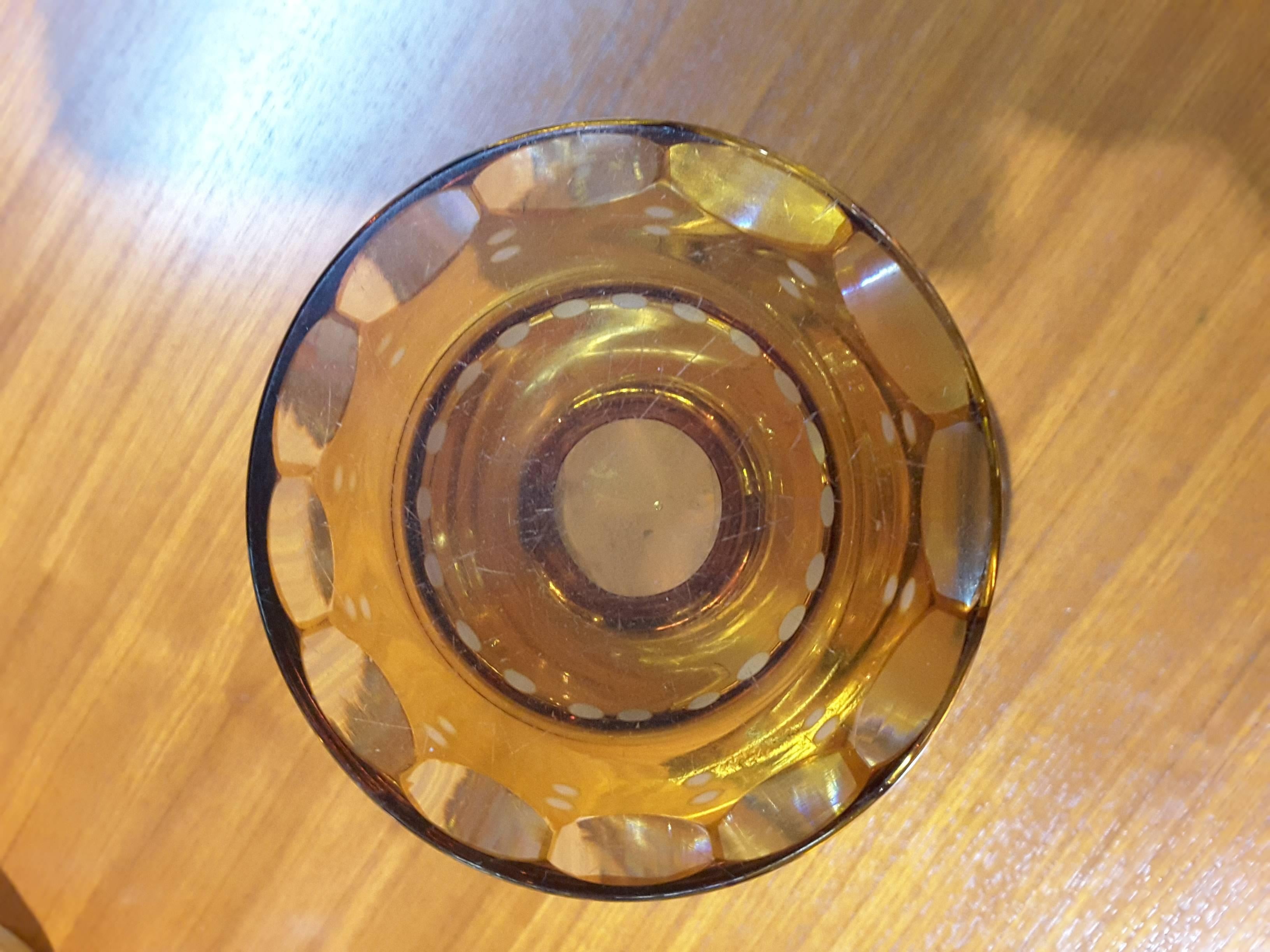 Cut Glass Antique Bohemian Amber Flashed Cut-Glass Vase