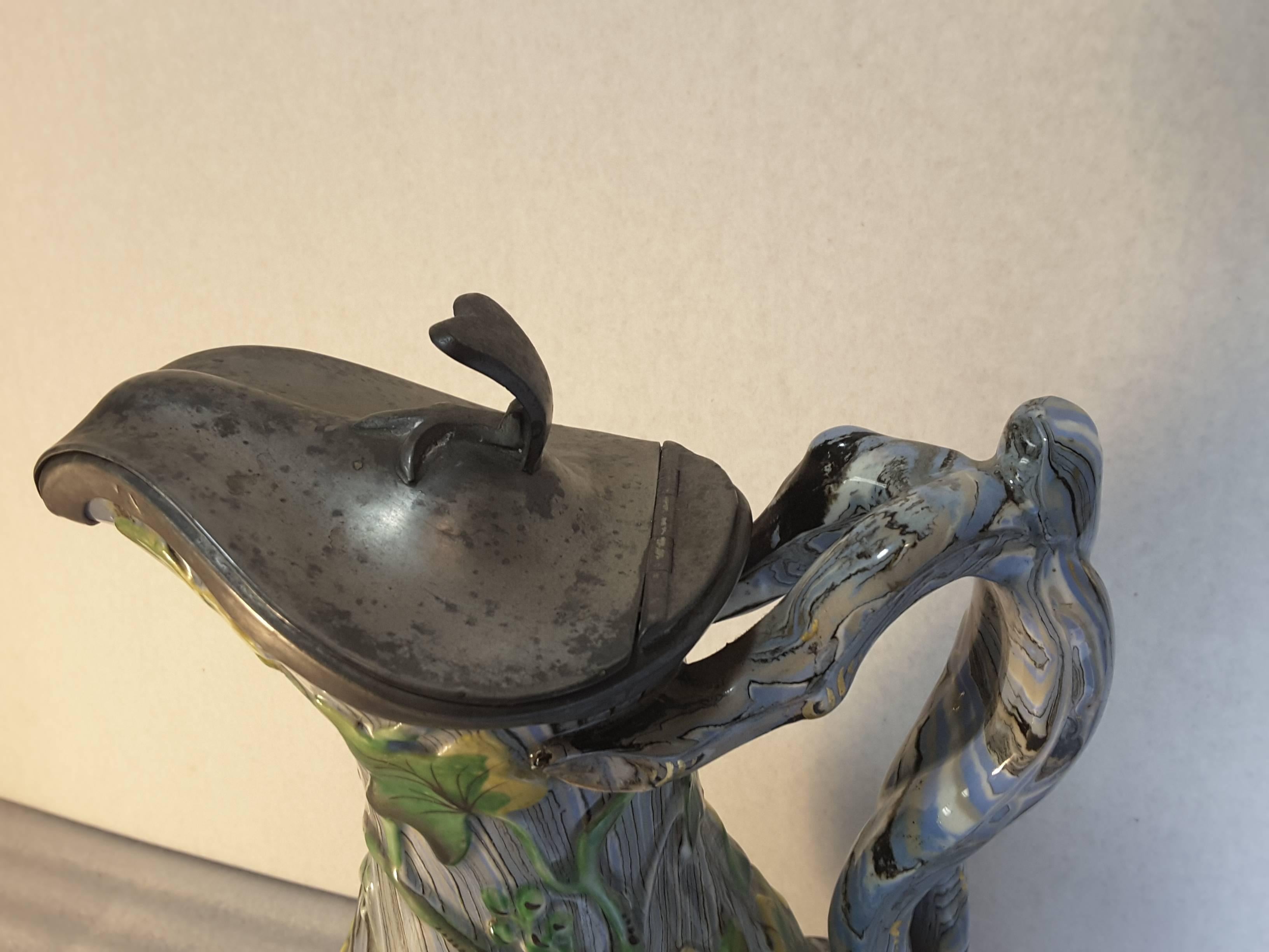 Rare Staffordshire Agateware Pitcher with Pewter Lid, circa 1840 For Sale 1