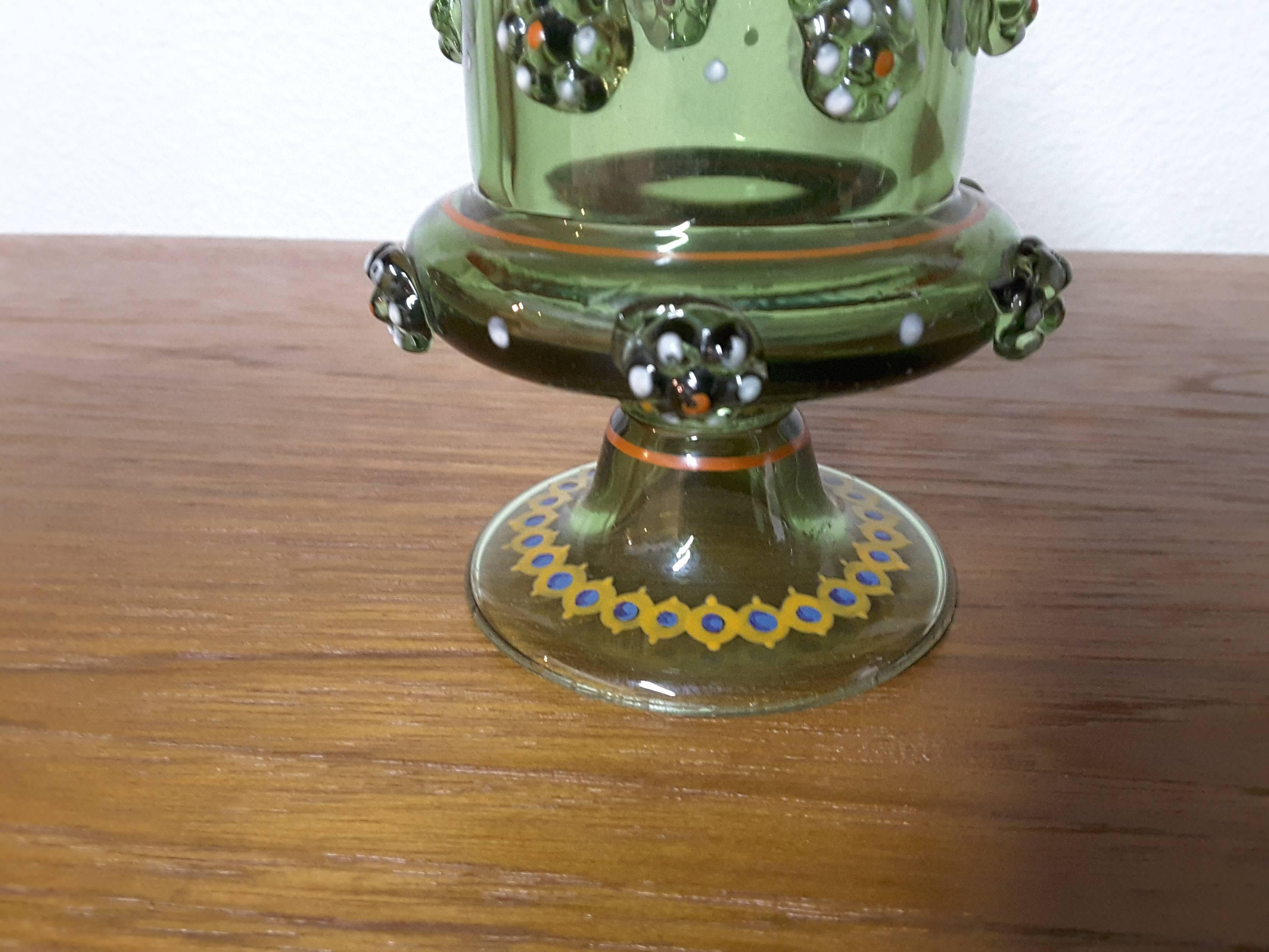 Glass Bohemian Historismus Armorial Footed Beaker with Applied Prunts, circa 1880 For Sale