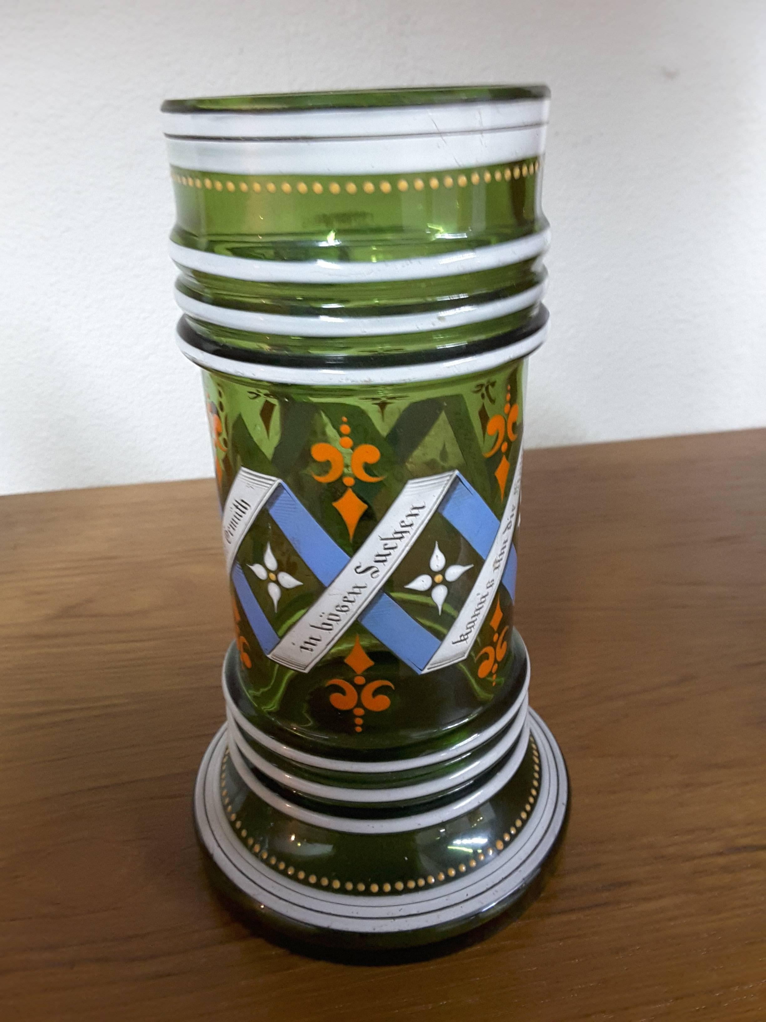 19th Century Bohemian Historismus Green Glass Stein, circa 1880 For Sale