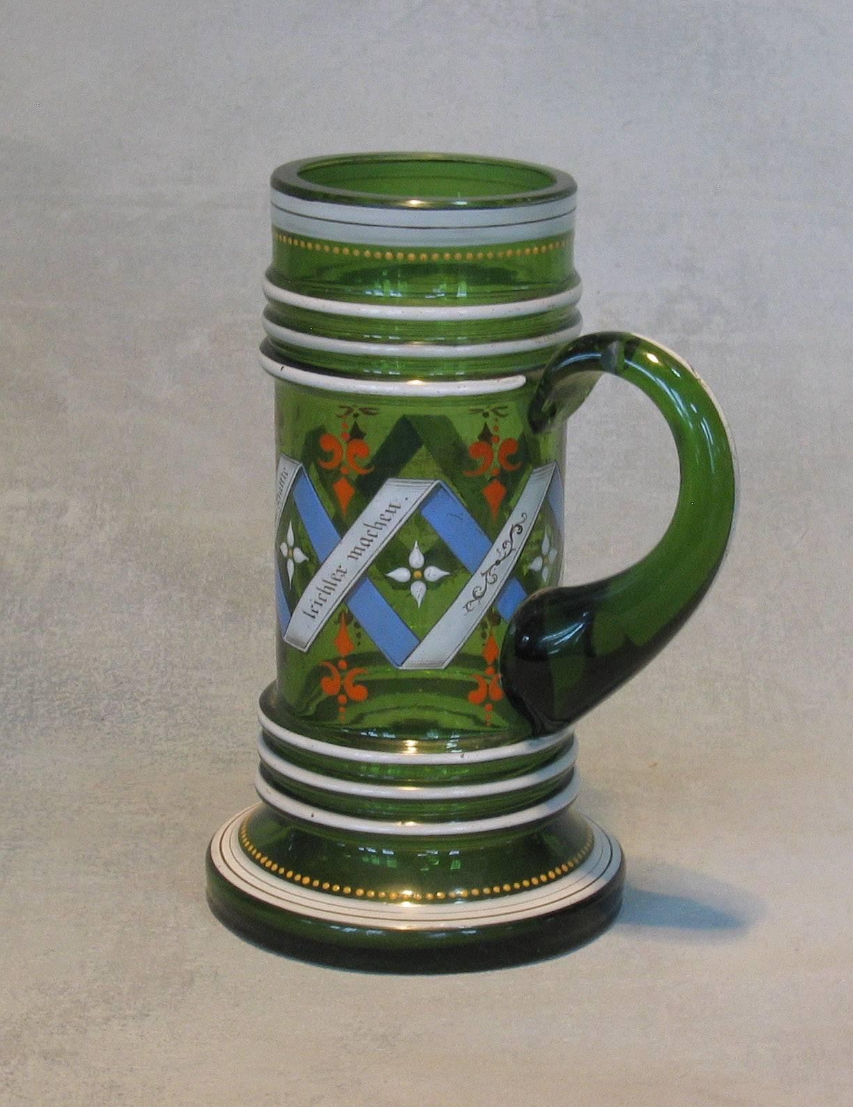 German Bohemian Historismus Green Glass Stein, circa 1880 For Sale