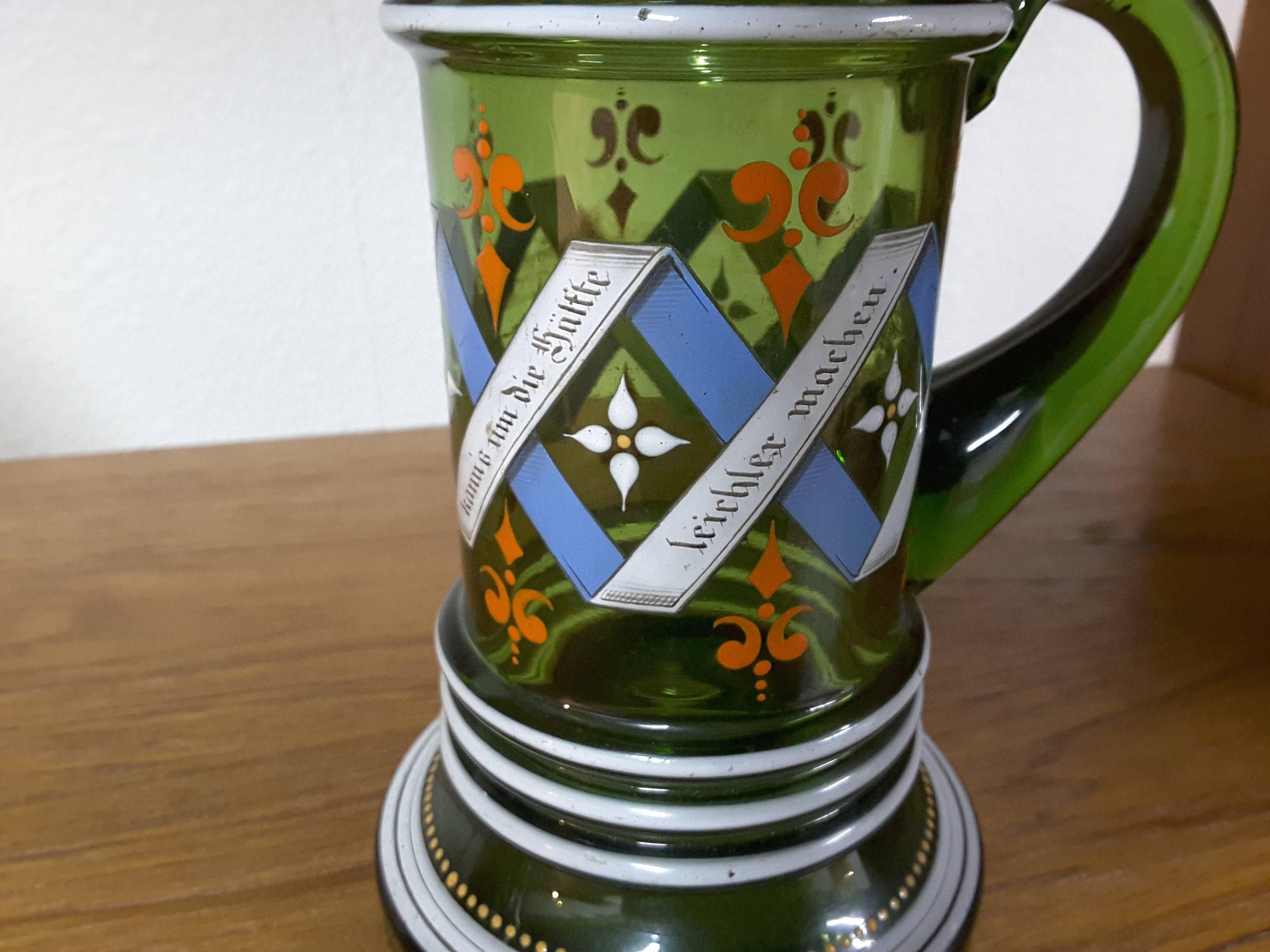 Bohemian Historismus Green Glass Stein, circa 1880 For Sale 4