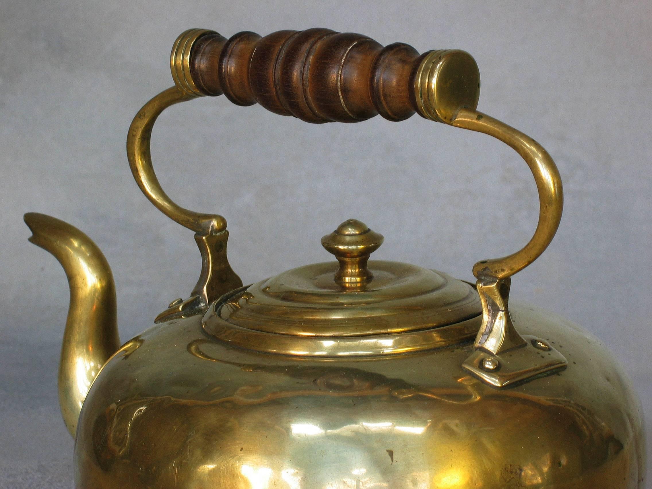 Early Victorian Brass Toddy Kettle, Fruit Wood Handle, circa 1840 For Sale 1