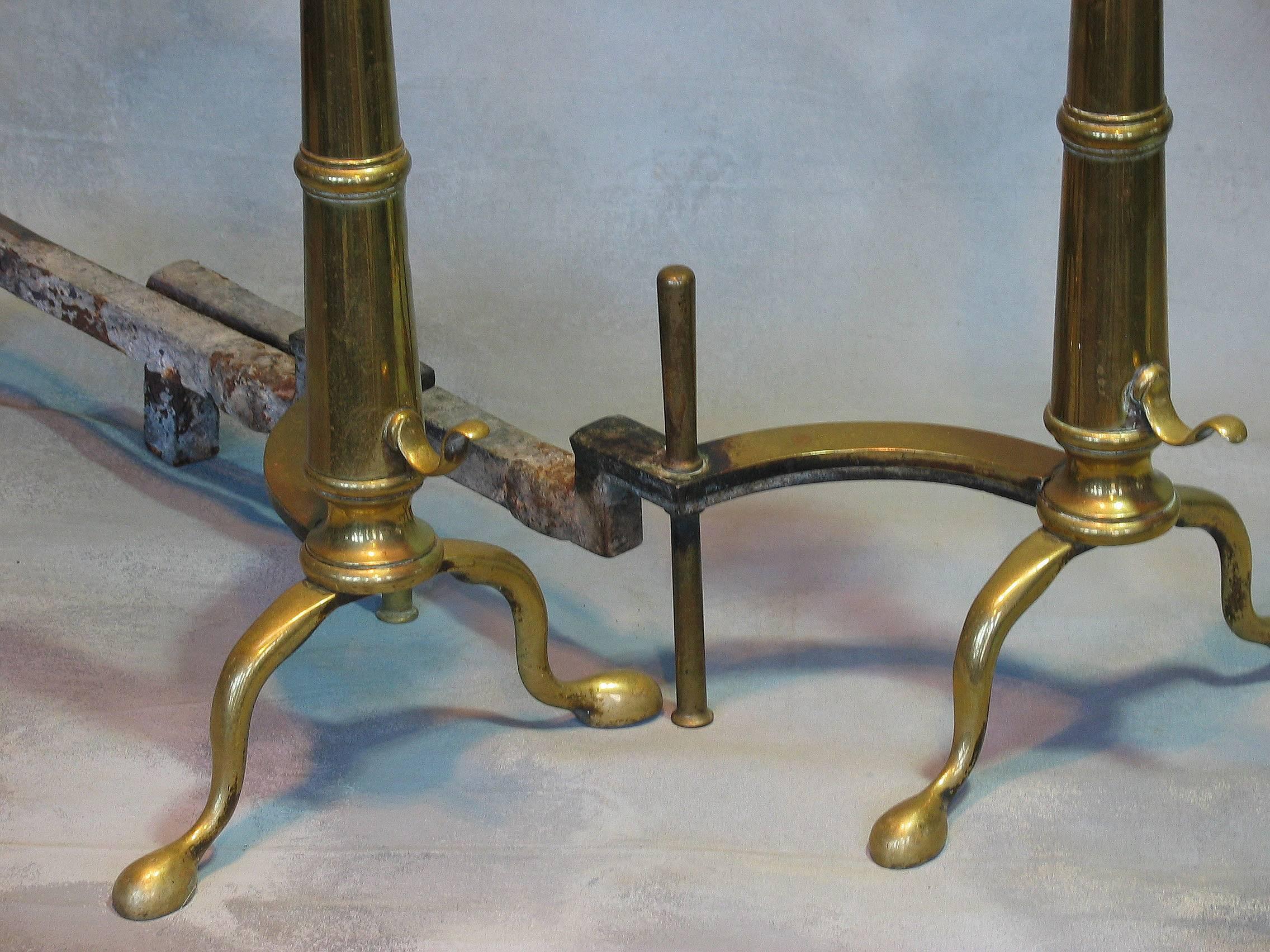 Pair of Brass Urn Top Andirons, American, First Half of the 20th Century In Good Condition In Ottawa, Ontario