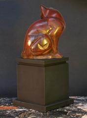 Art Deco Patinated Bronze Model of a Sitting Cat, circa 1930