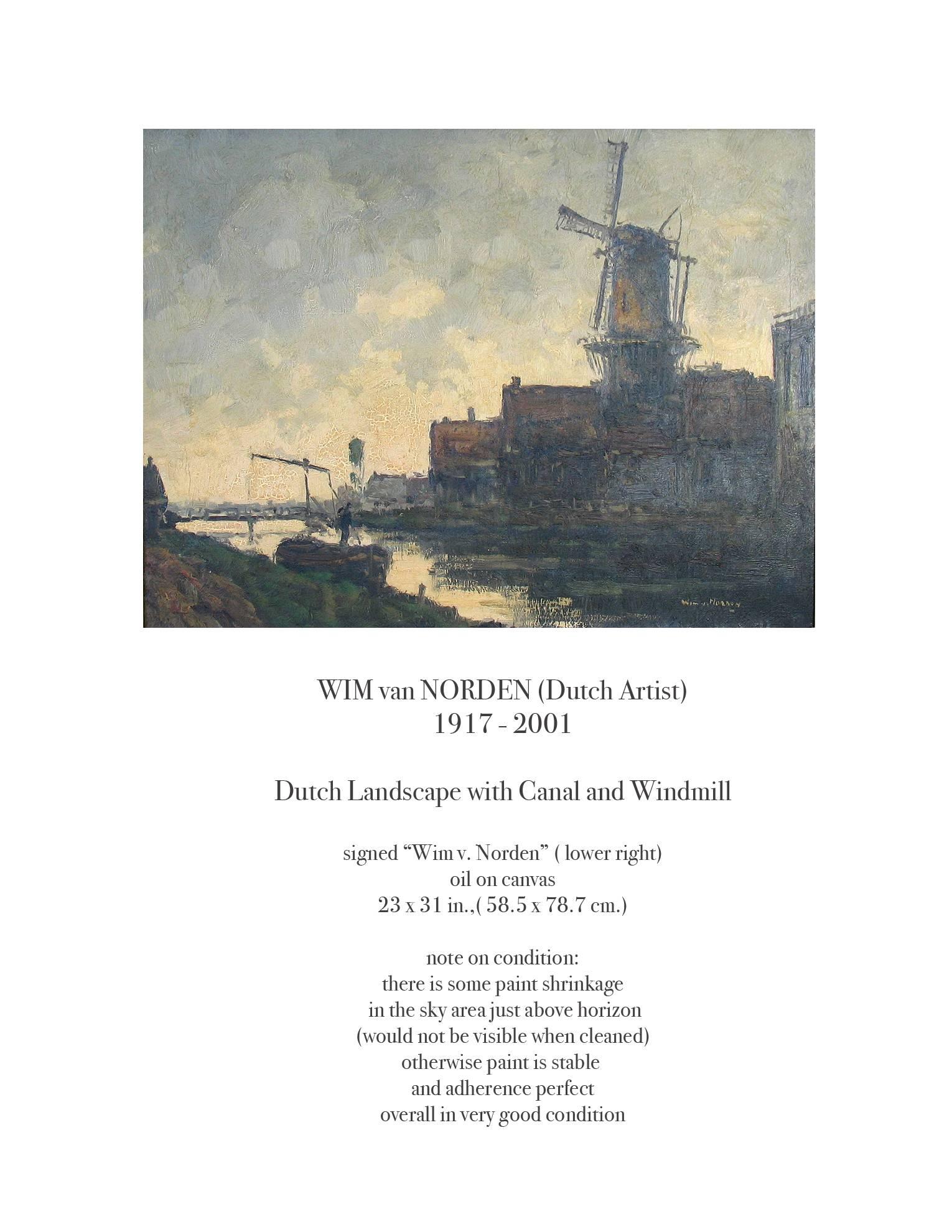 Colonial hollandais Paysage néerlandais avec canne et moulin à vent Wim Van Norden en vente