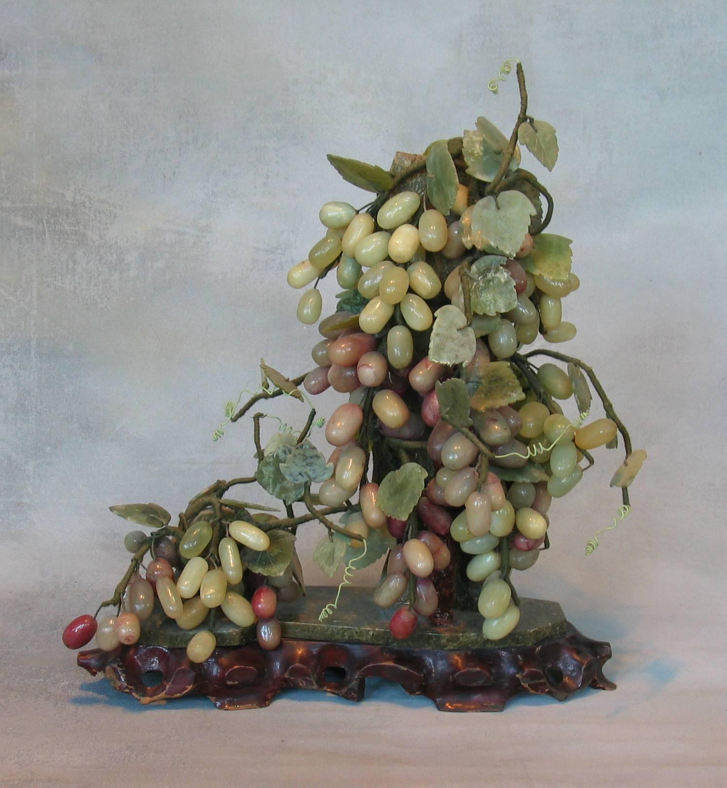 Chinese Chippendale Chinese Hardstone Grape Cluster Arrangement, circa 1935-1940 For Sale