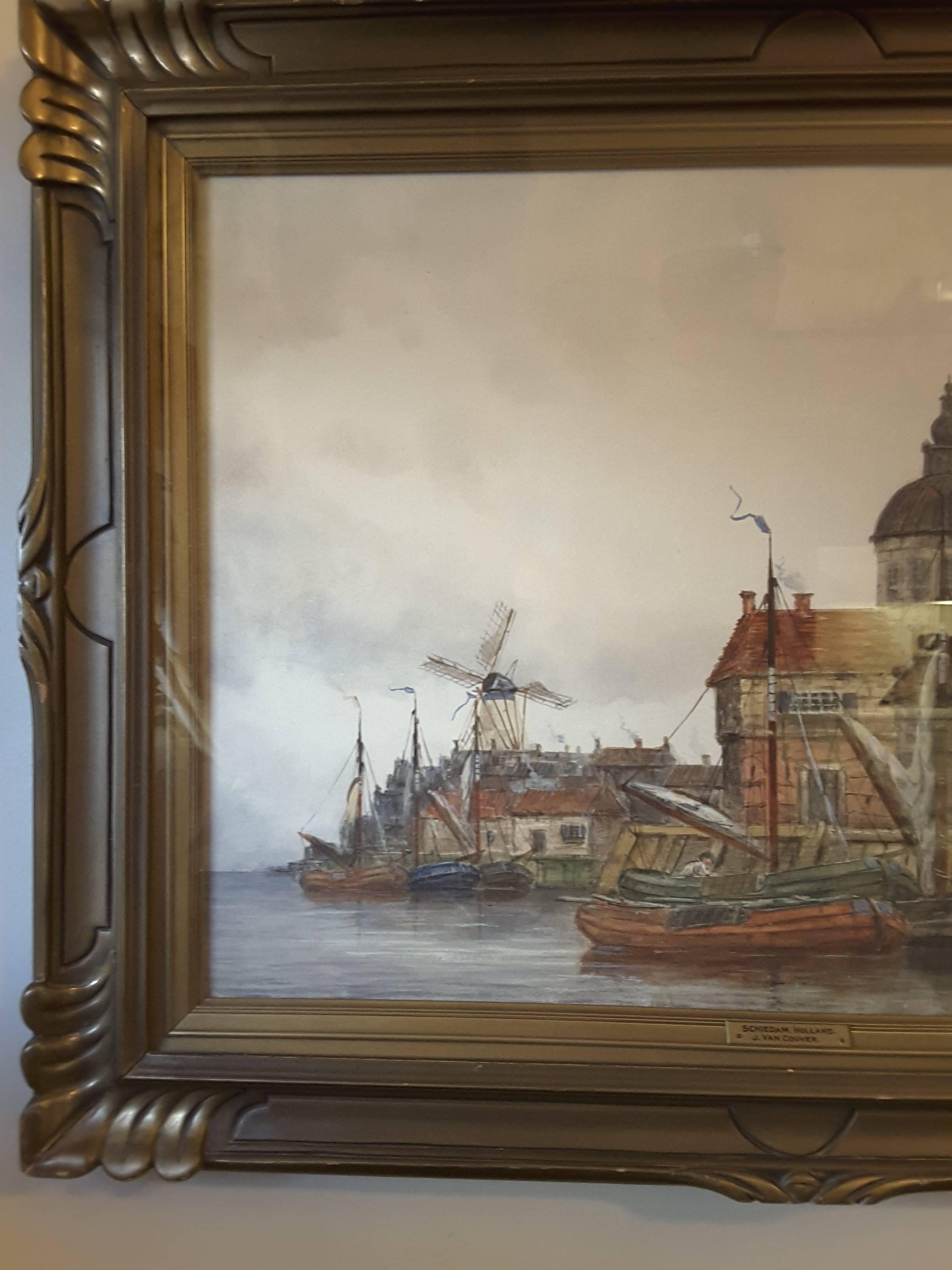 J. Van Couver, Watercolor, Dutch Harbor Scene For Sale 1