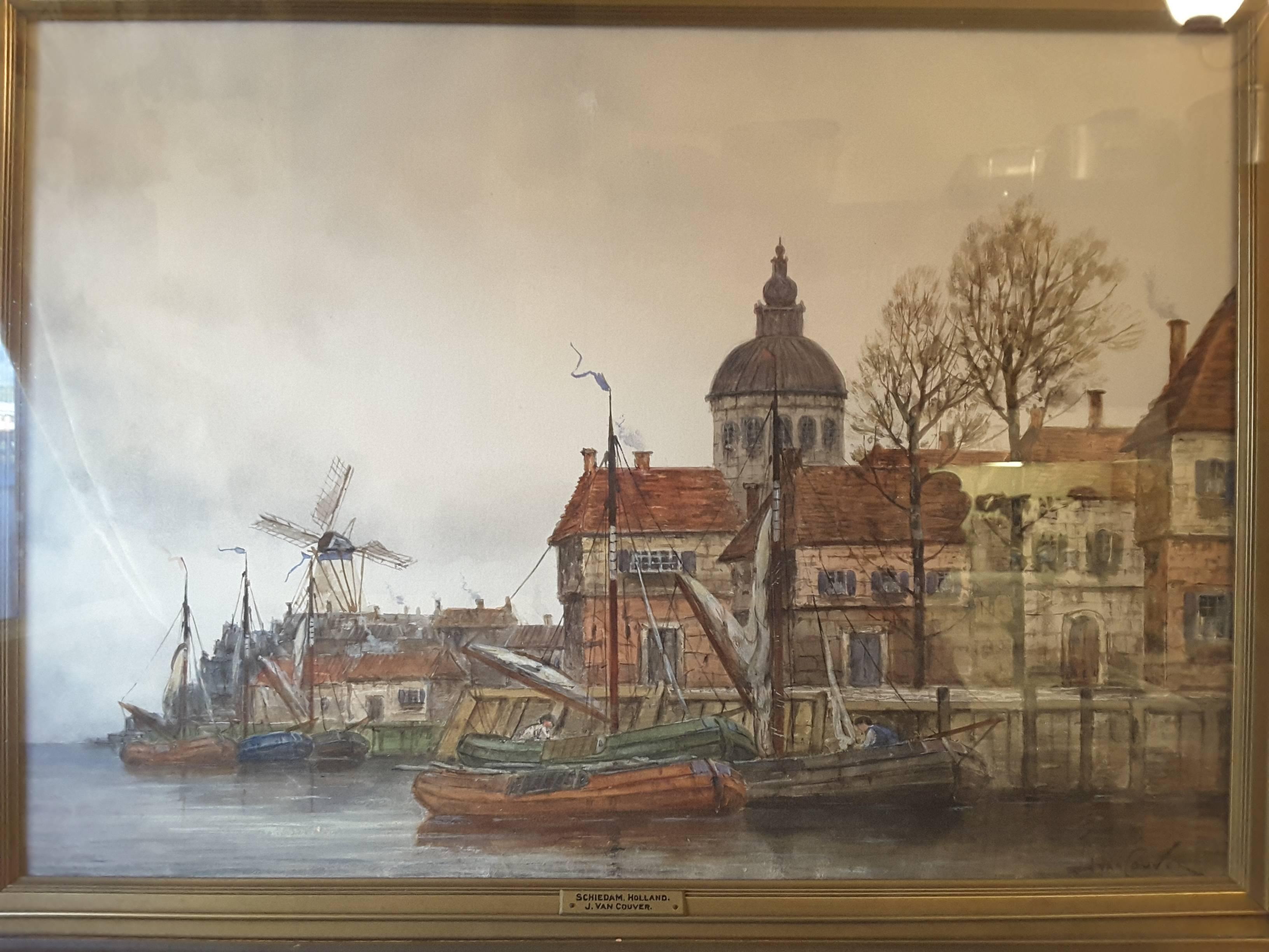 J. Van Couver, Watercolor, Dutch Harbor Scene In Good Condition For Sale In Ottawa, Ontario