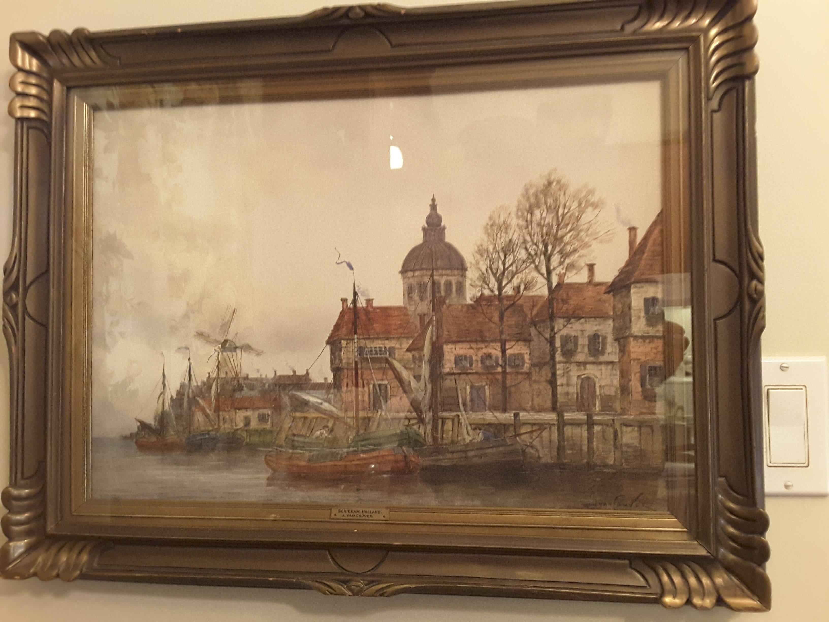J. Van Couver, Watercolor, Dutch Harbor Scene For Sale 2