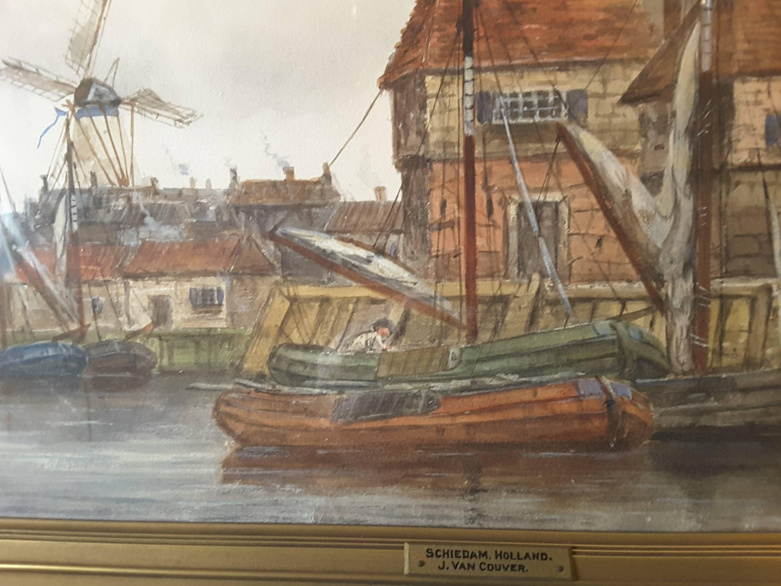 J. Van Couver, Watercolor, Dutch Harbor Scene For Sale 4