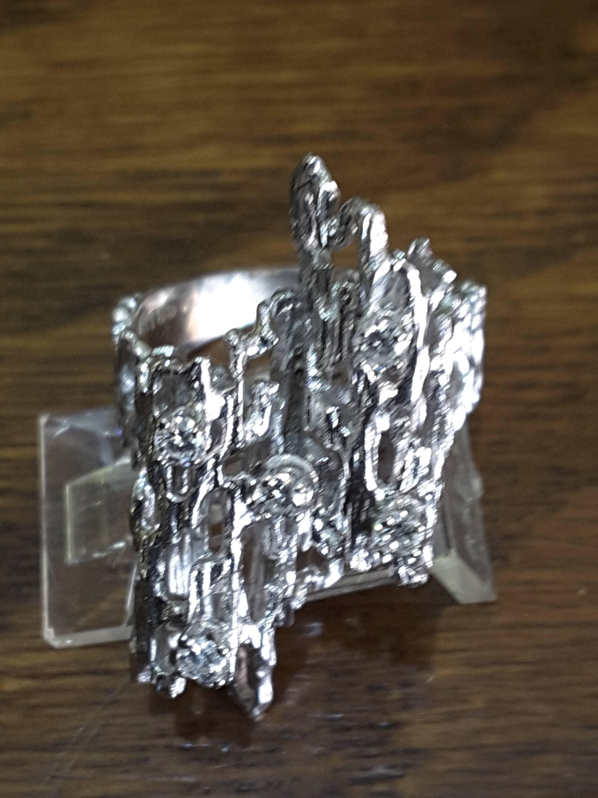 American Mid-Century Modernist 18k White Gold and Diamond Ring