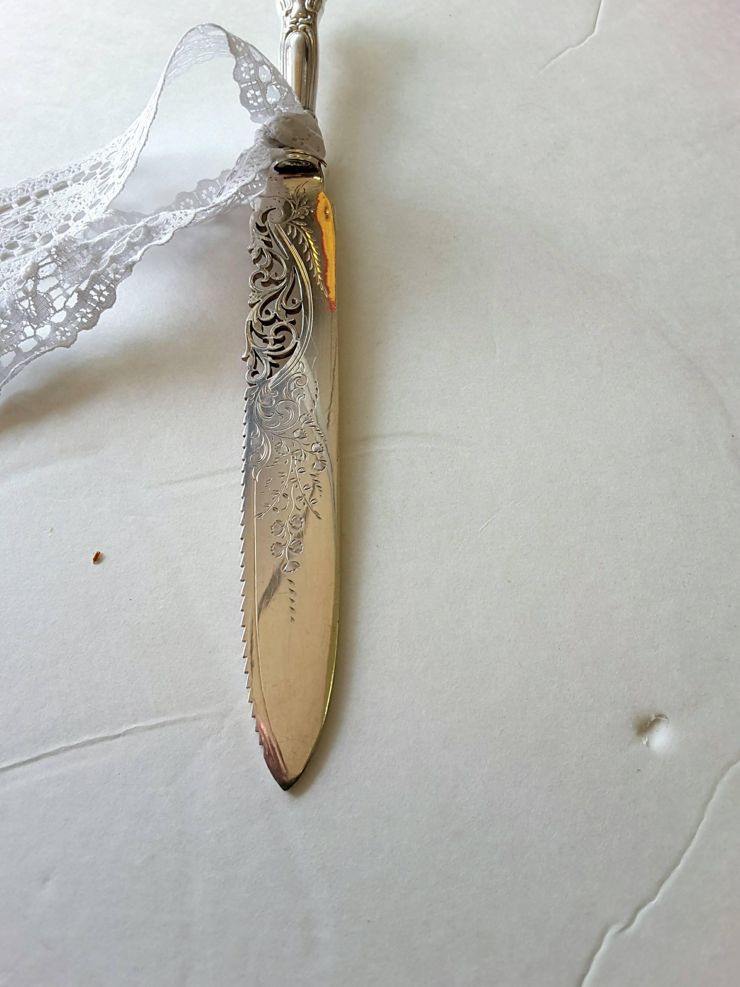 Bridal Wedding Cake Ceremony Sterling Silver Cutting Knife In Good Condition In Ottawa, Ontario