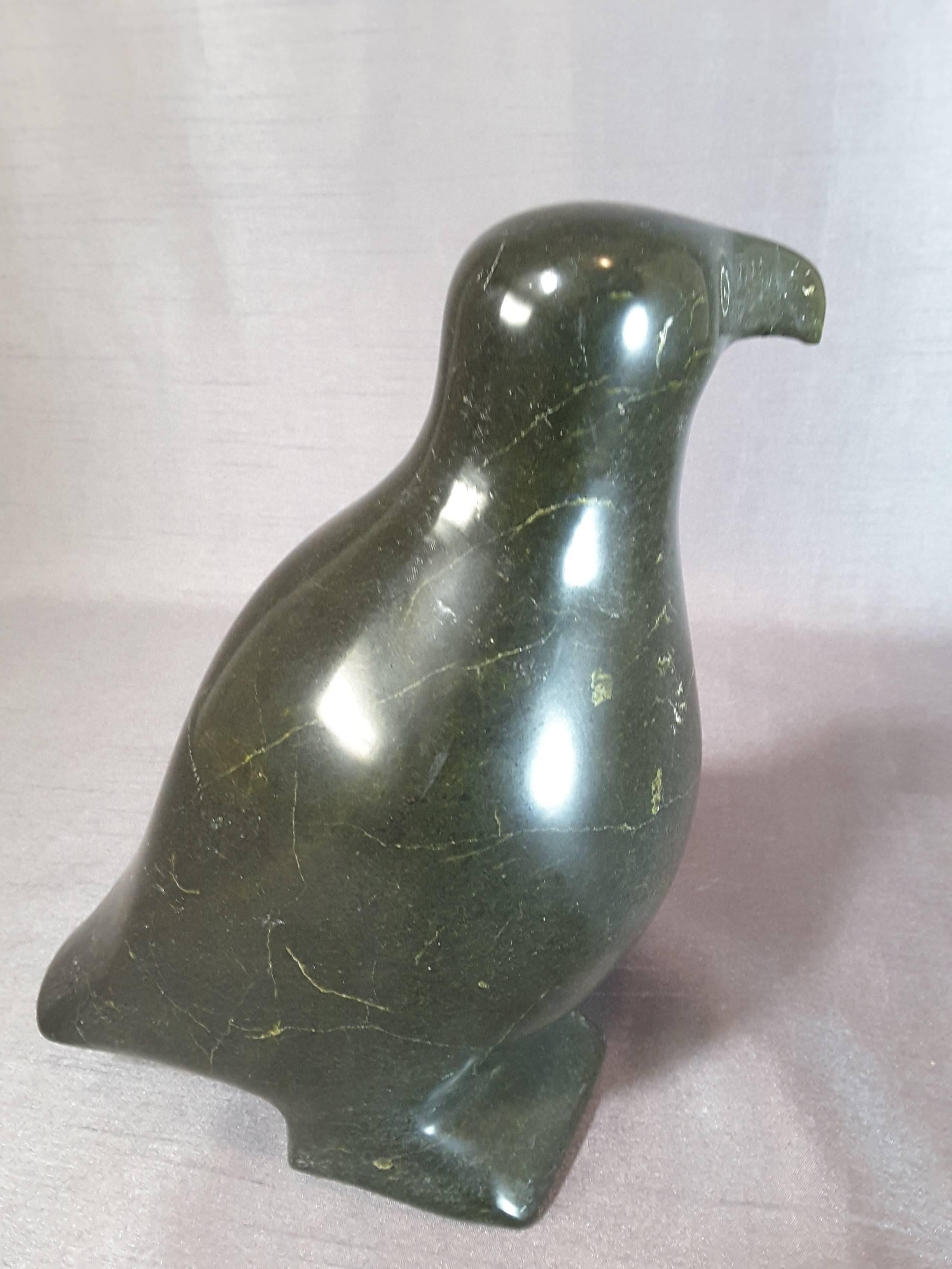 Native American Large Soapstone Puffin Bird Sculpture, Marked  E 5516 For Sale