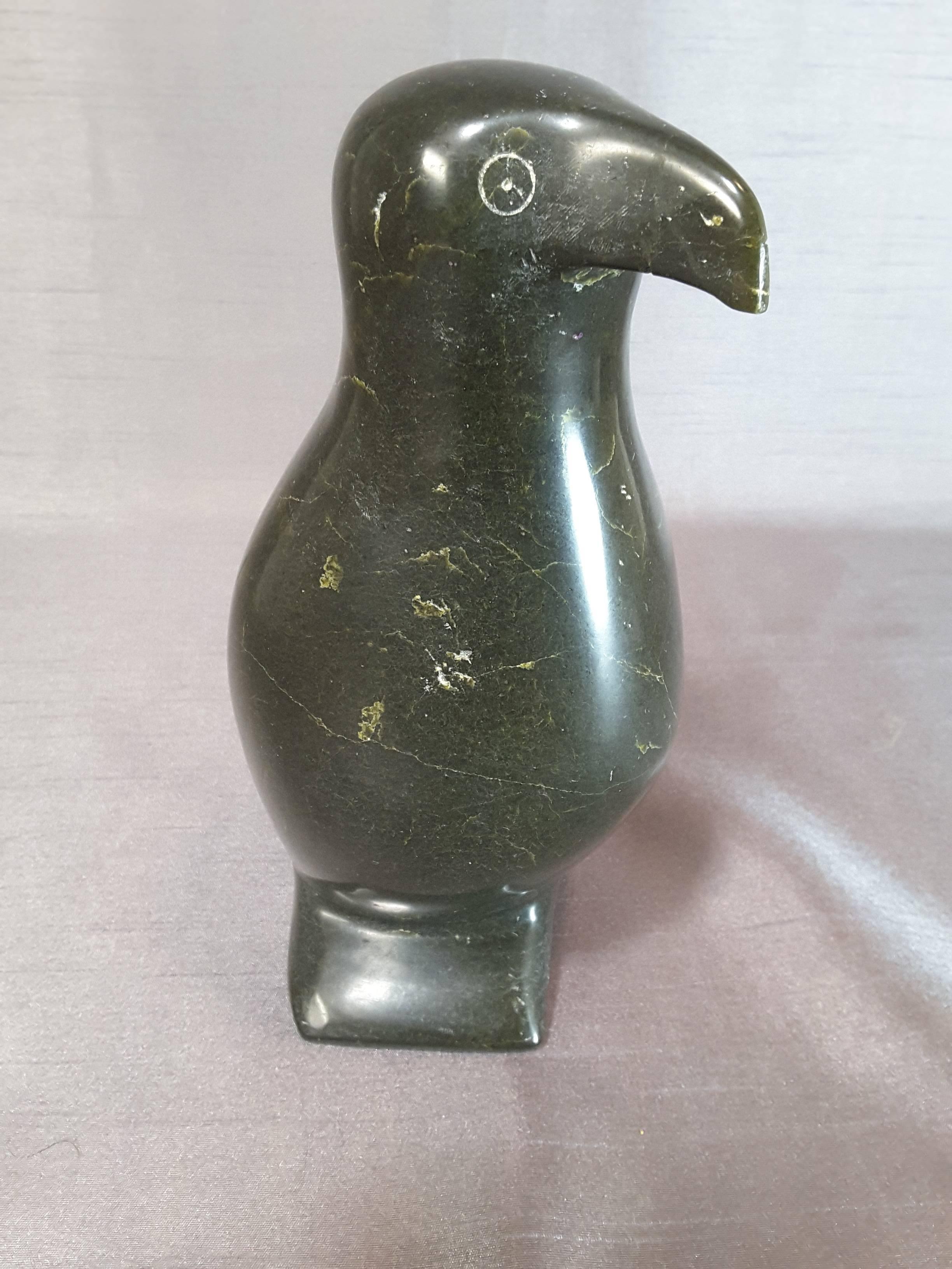 Canadian Large Soapstone Puffin Bird Sculpture, Marked  E 5516 For Sale