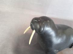 Large Inuit Soapstone Sculpture of a Walrus with Tusks by Ragee Kupapik E7837