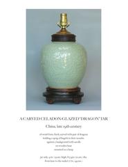 Carved Celadon Glazed "Dragon Jar" Lamp China, Late 19th Century