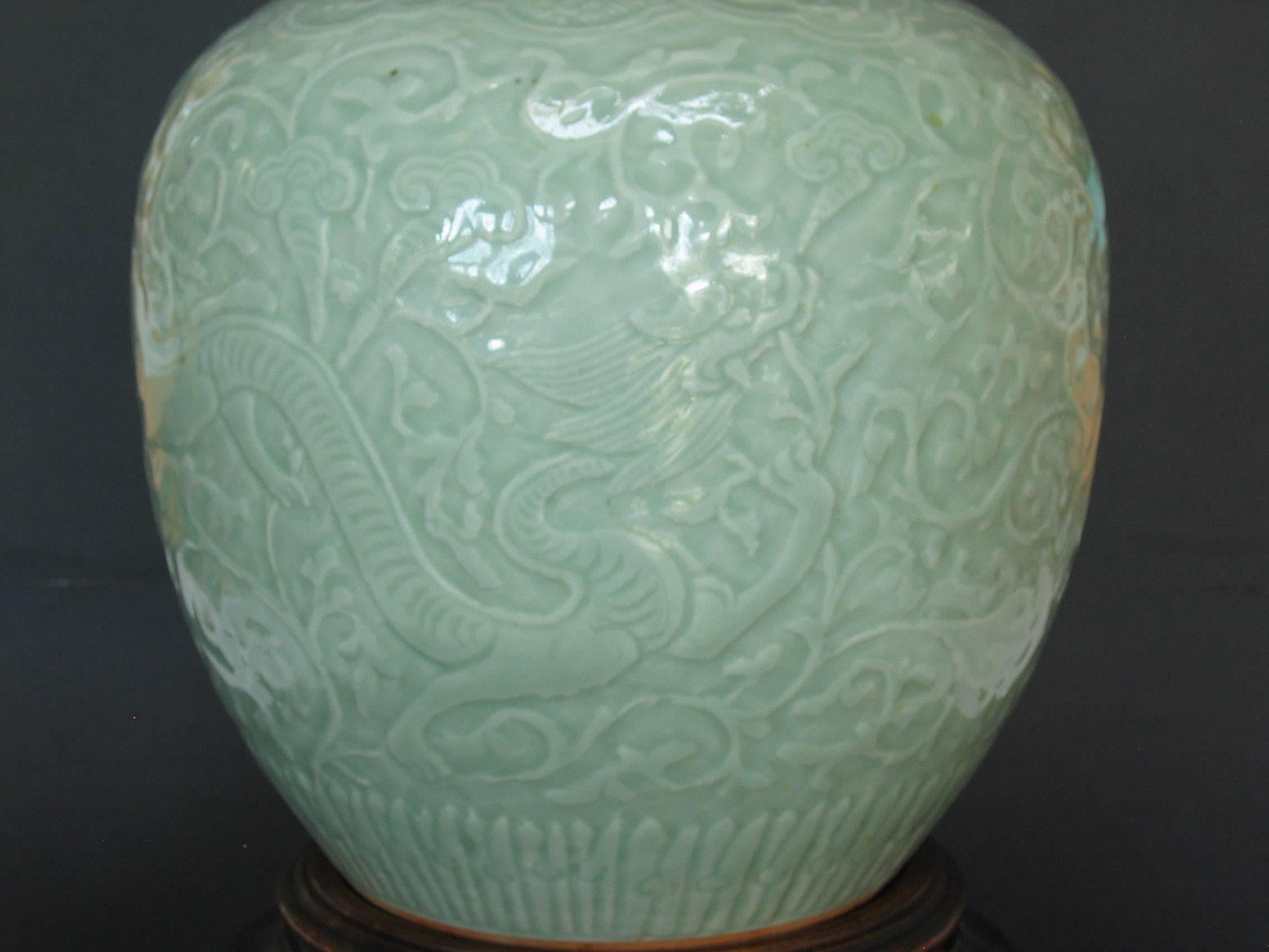 Chinese Carved Celadon Glazed 