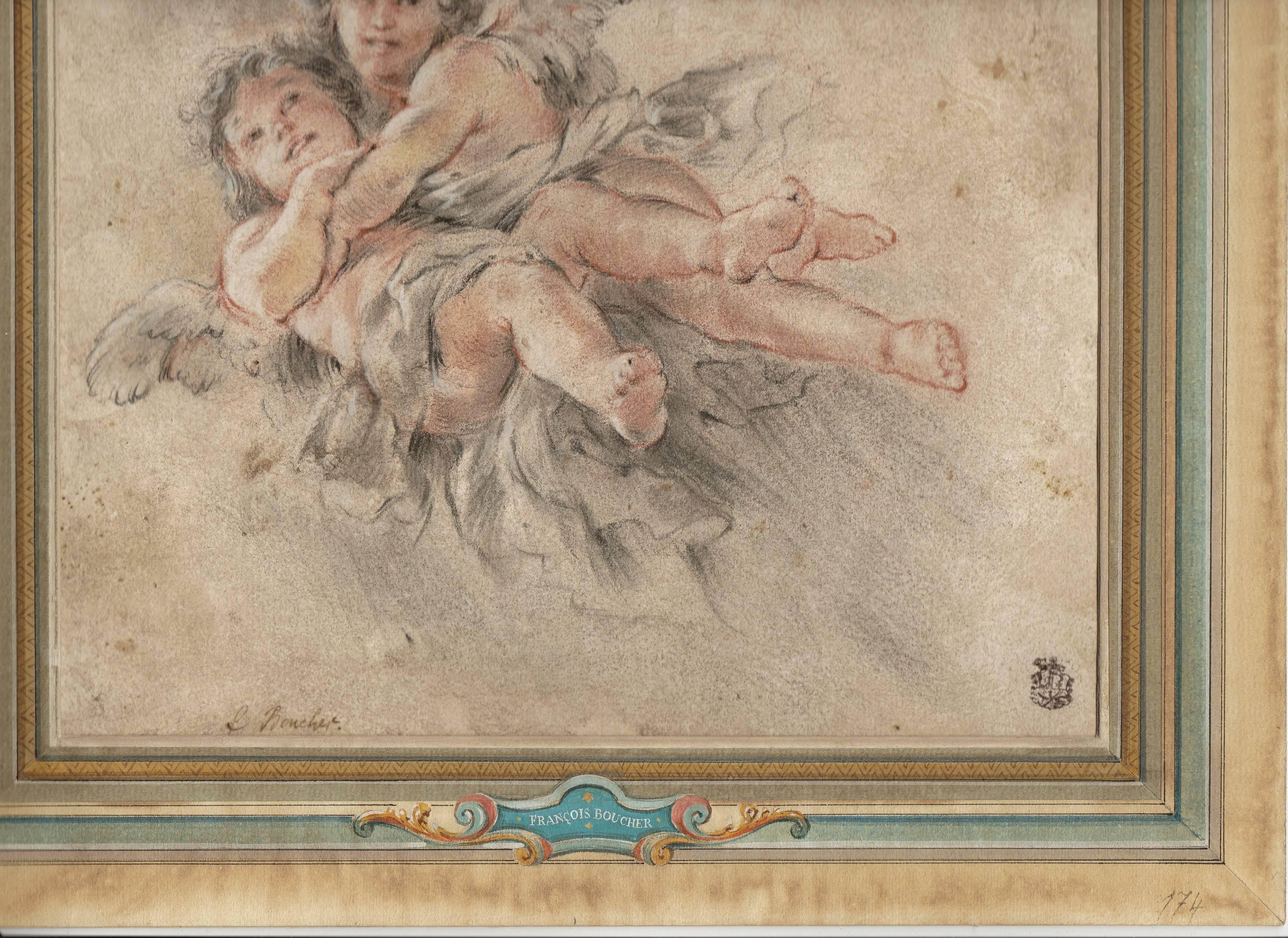 Neoclassical Two Putti's in Flight Attributed to Francois Boucher For Sale