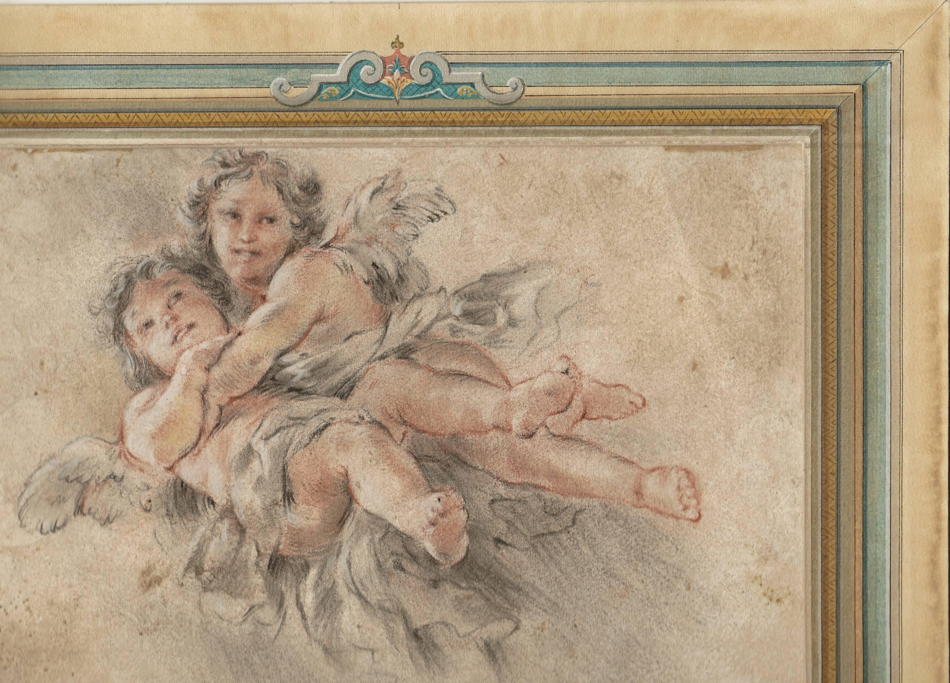 German Two Putti's in Flight Attributed to Francois Boucher For Sale