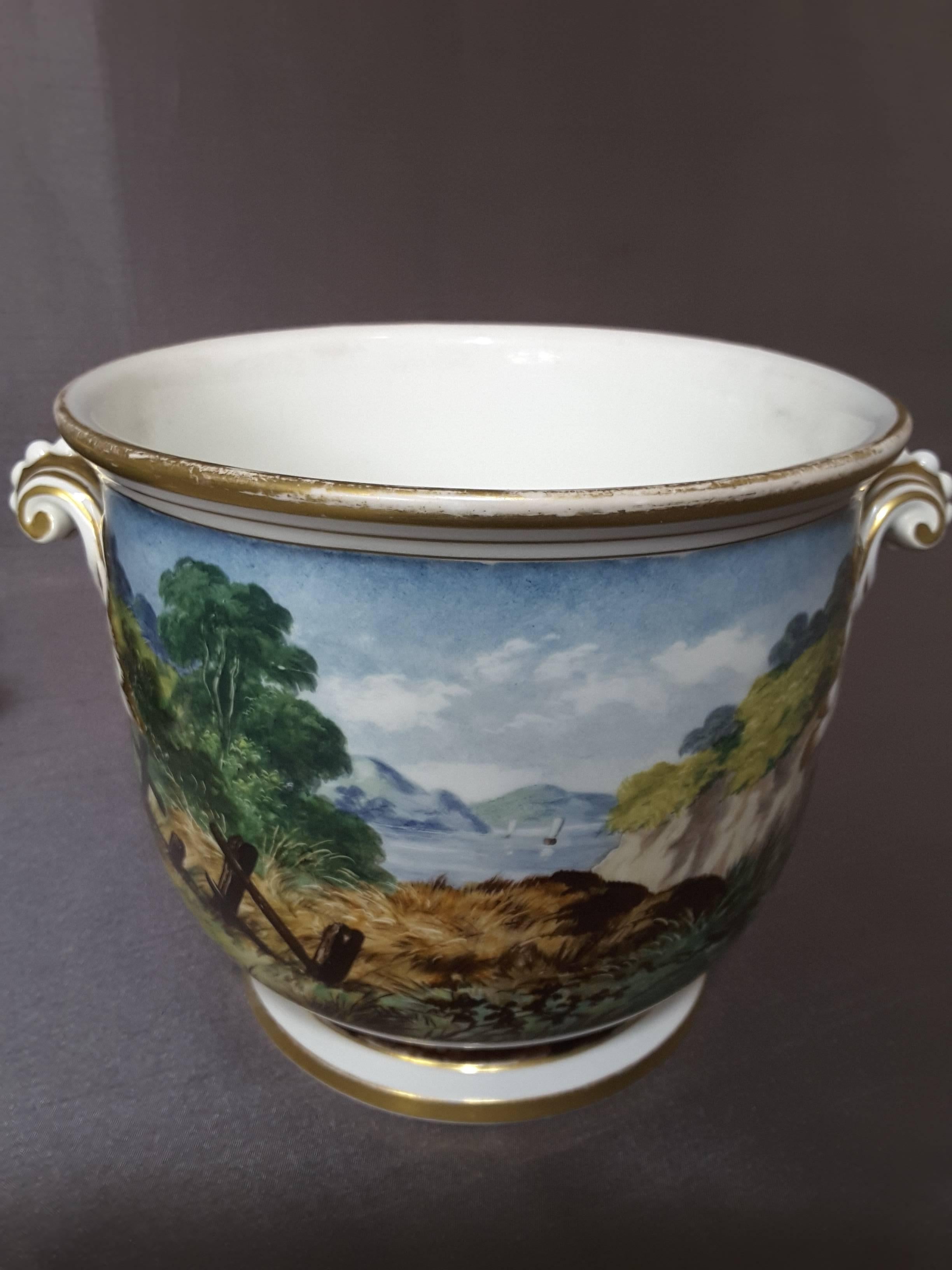 Great Britain (UK) Pair of Georgian English Cache Pots, Hand-Painted and Signed