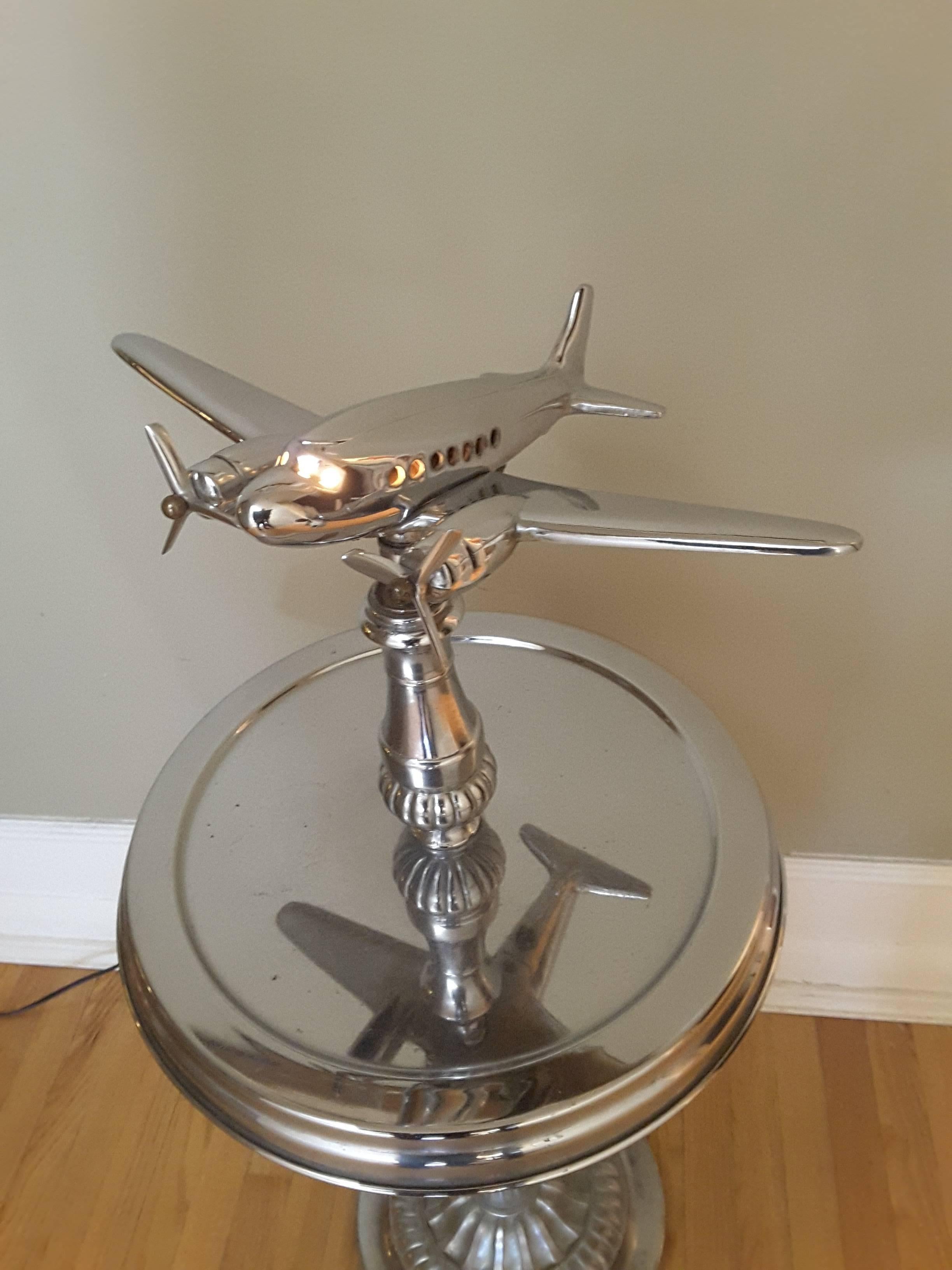 20th Century Mid-Century Chrome DC-3 Airplane Smoking Table