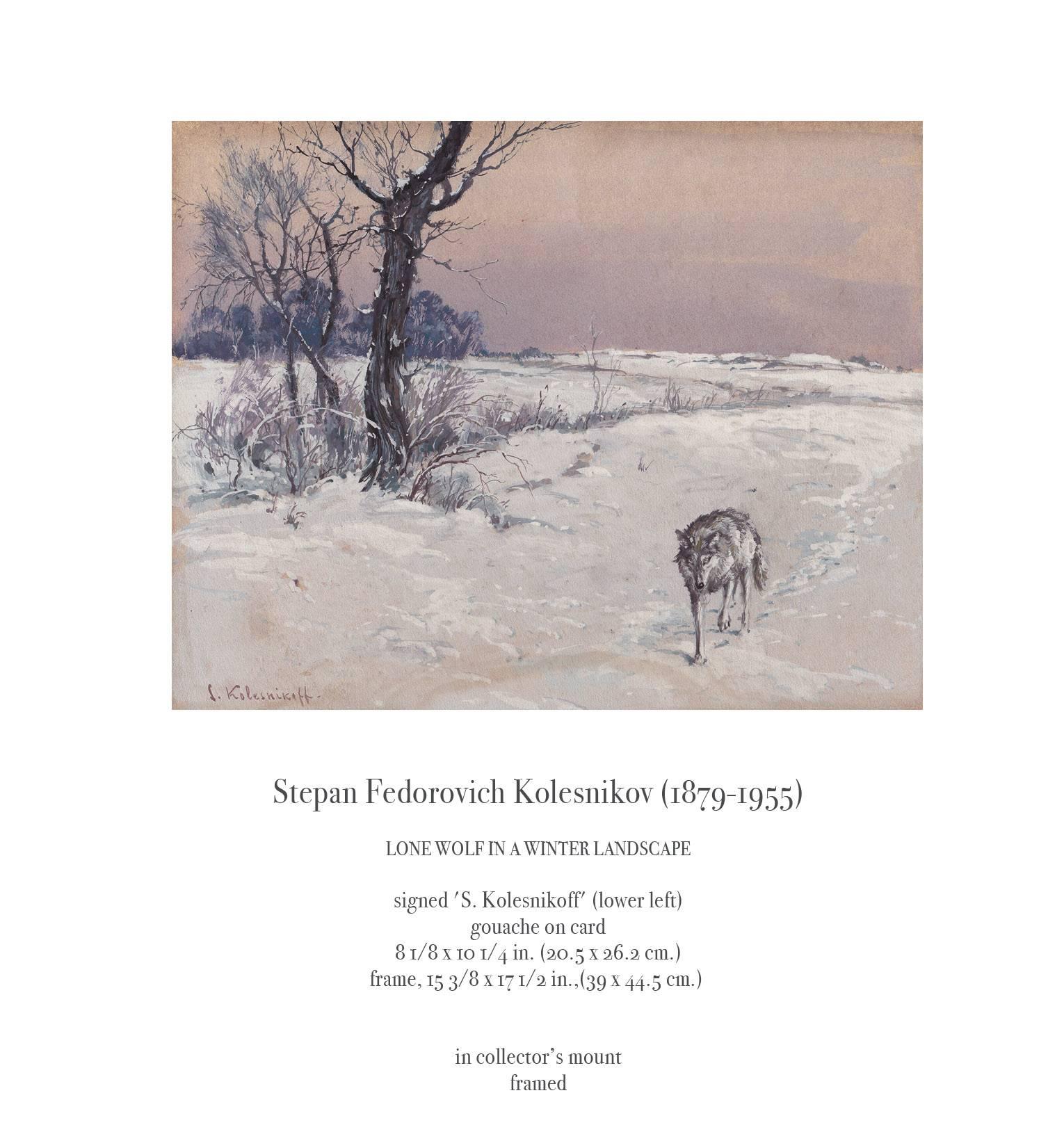Stepan Fedorovich Kolesnikov (1879-1955), Loup solitaire dans un paysage d'hiver, signé 