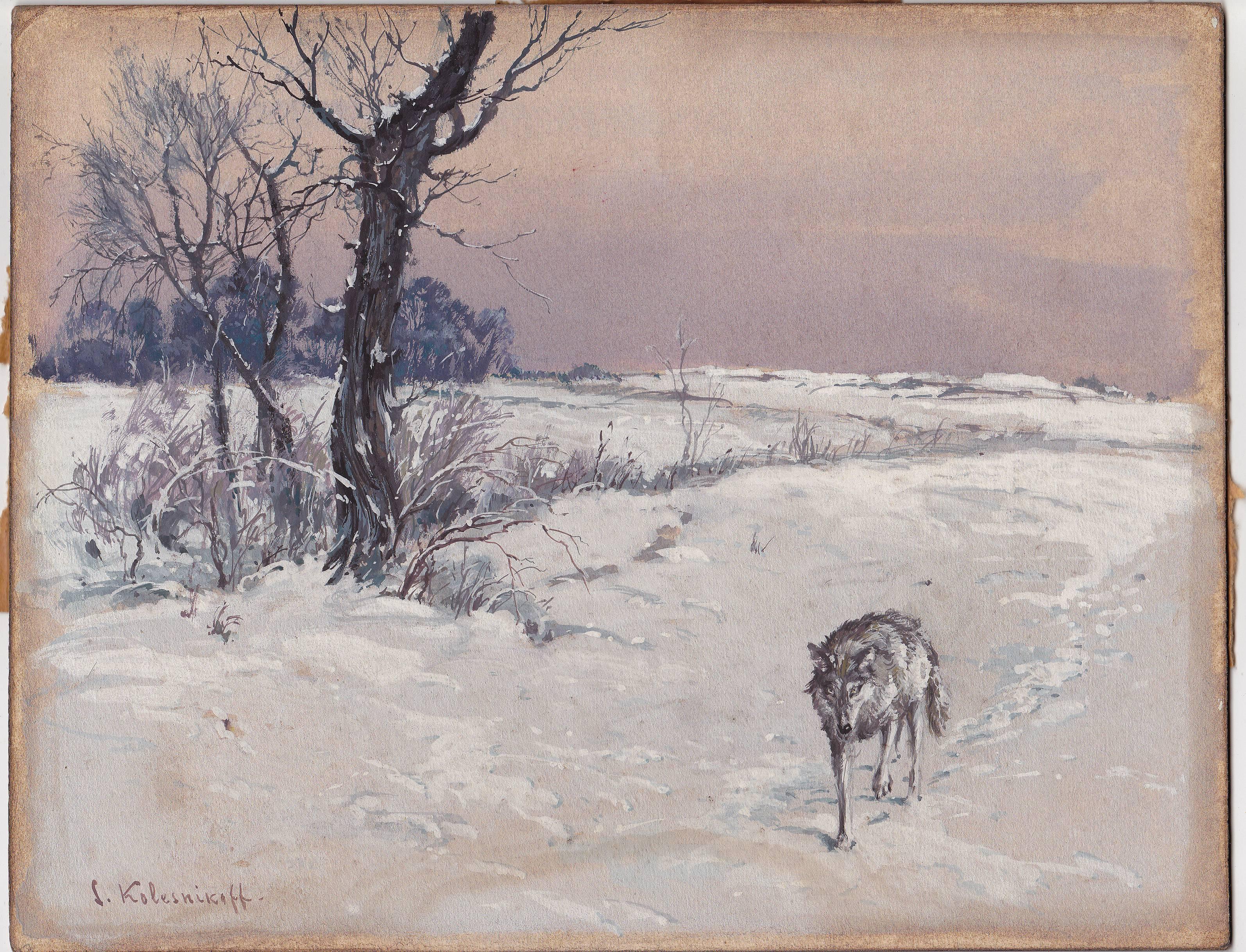 Stepan Fedorovich Kolesnikov, Lone Wolf dans un paysage d'hiver Bon état - En vente à Ottawa, Ontario