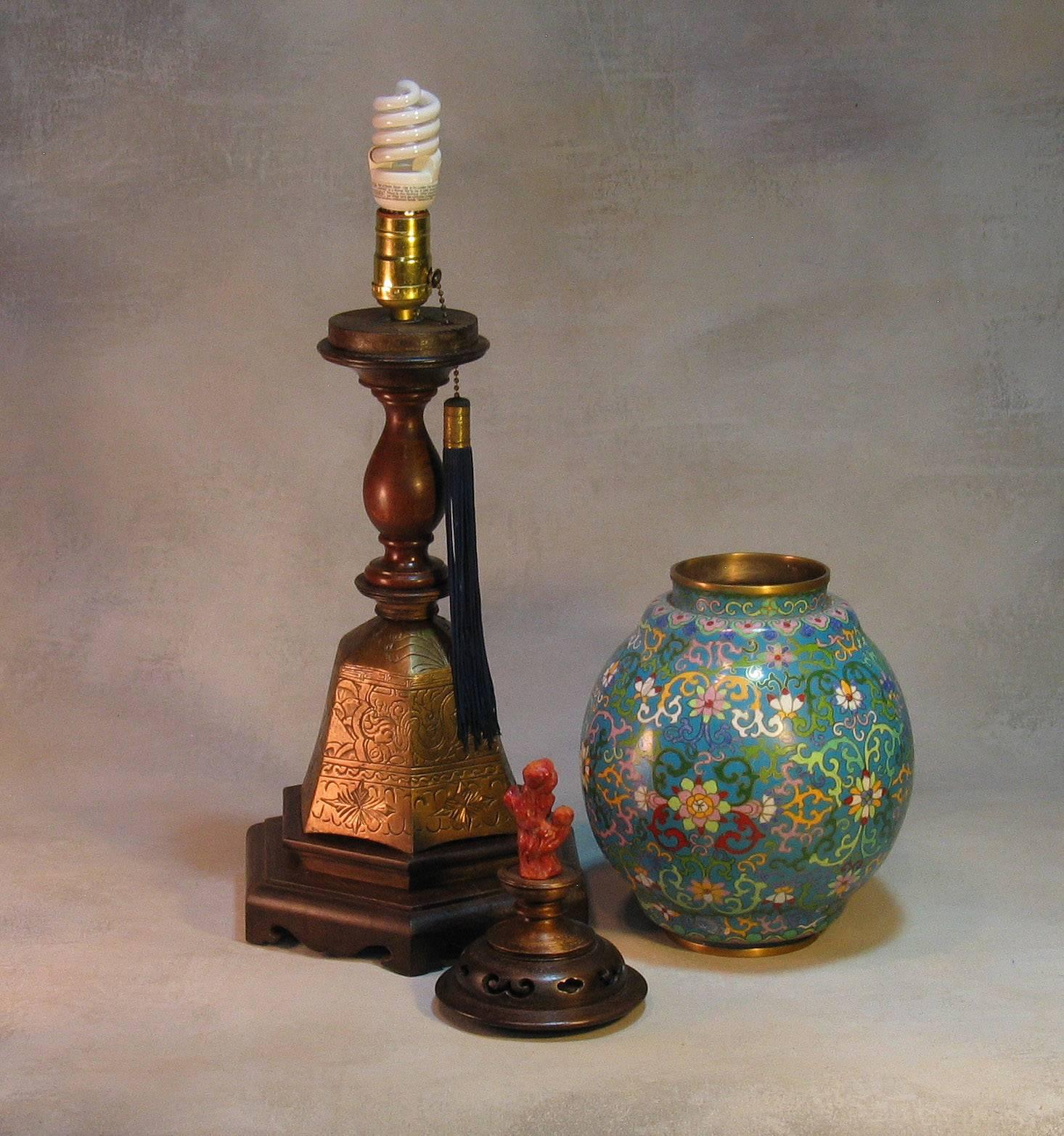 Chinese Export Chinese Lamp with a Plique-A-Jour Shade For Sale