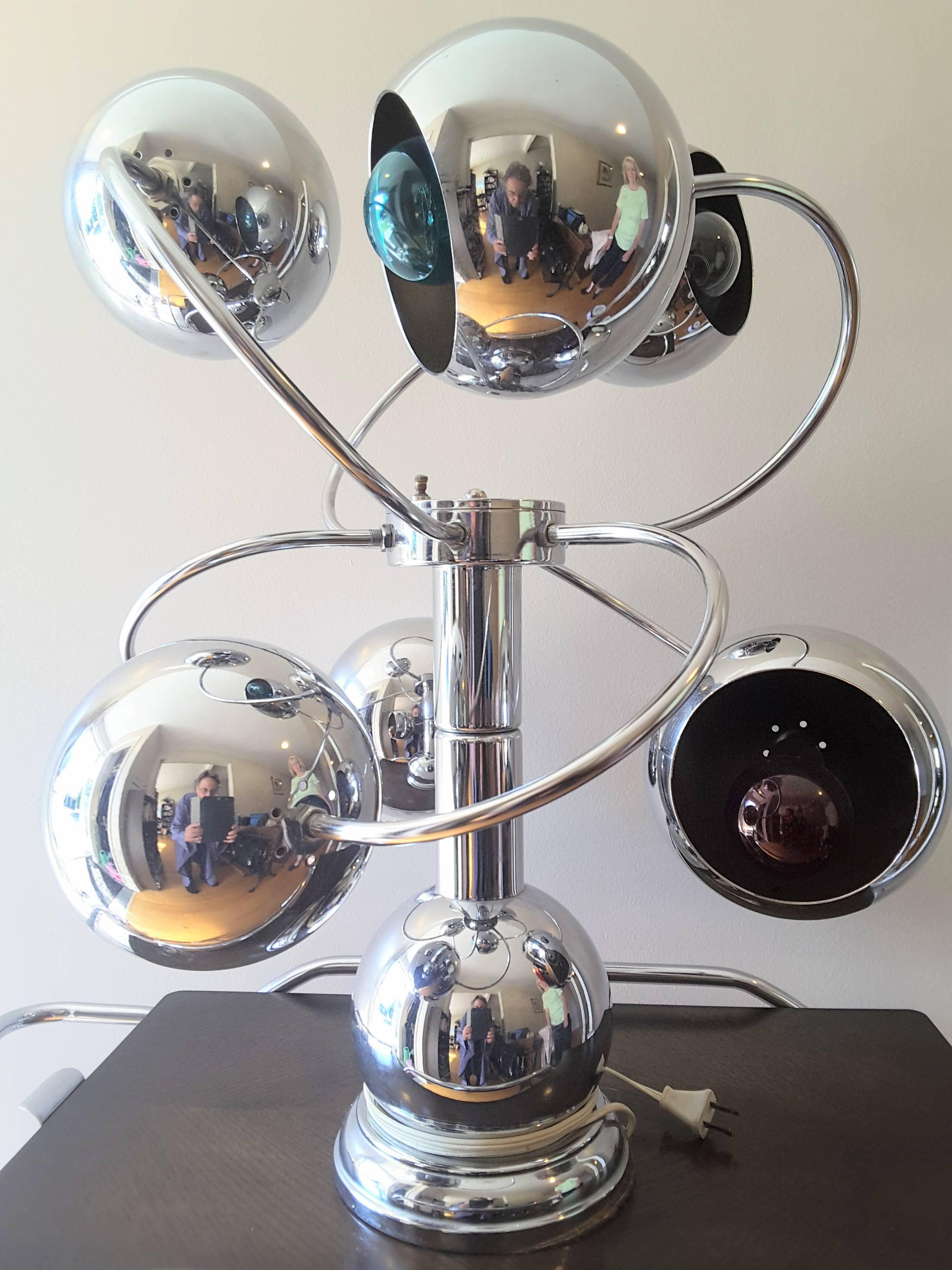 Mid-Century Modern Atomic Chrome Six-Arm Table Lamp Mid-Century, 1960s-1970s