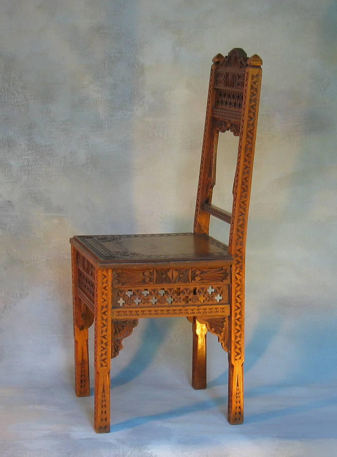 Pair of Middle Eastern Carved Hardwood Side Chairs In Good Condition In Ottawa, Ontario