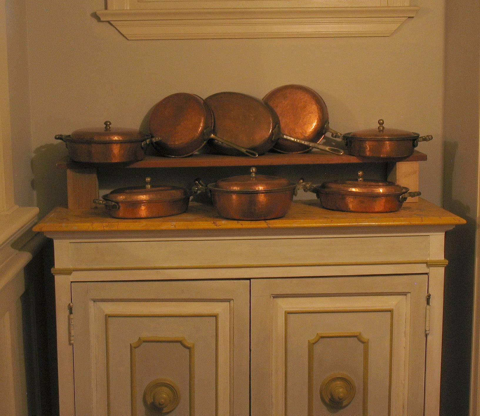 Spanish Colonial Handmade Mediterranean Copper Cookware Hammered 14 pcs. Set